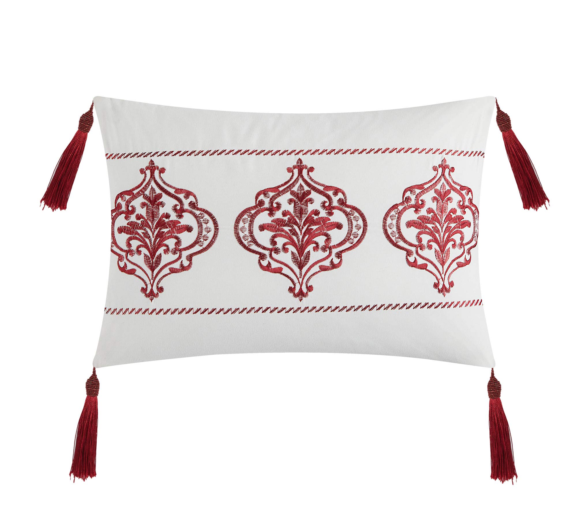 Chic Mayflower 5-Piece Queen Comforter Set with Embossed Medallion Scroll Design - Includes Decorative Pillows & Shams in Brick Red | Perfect for Master Bedroom, Guest Room & Cozy Home Decor