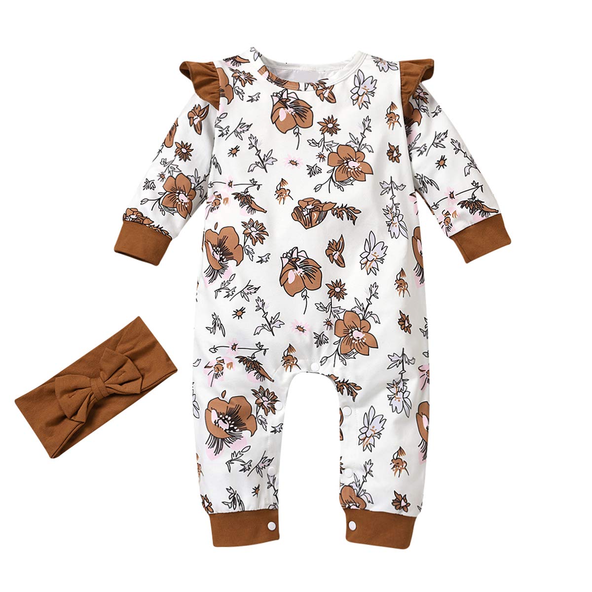 Haokaini Baby Girl Long Sleeve Floral Romper Outfit Set with Headband - Newborn to Toddler Girls Clothes for Photo Shoots, Birthday Parties & Daily Wear