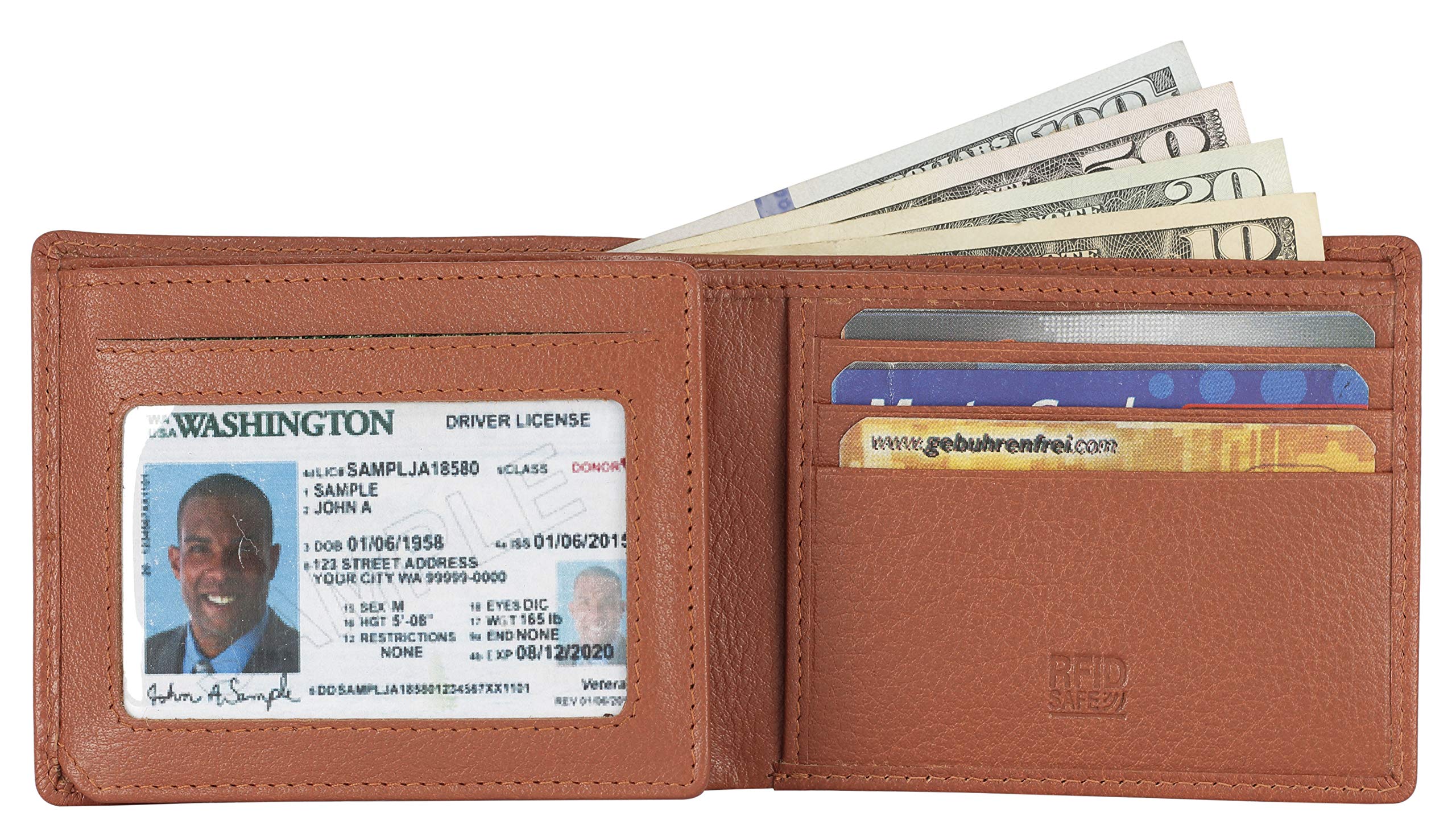 Premium RFID Blocking Leather Bifold Wallet for Men - Slim ID Window & 9 Card Slots - Gift Box Included | Ideal for Travel, Business & Everyday Use