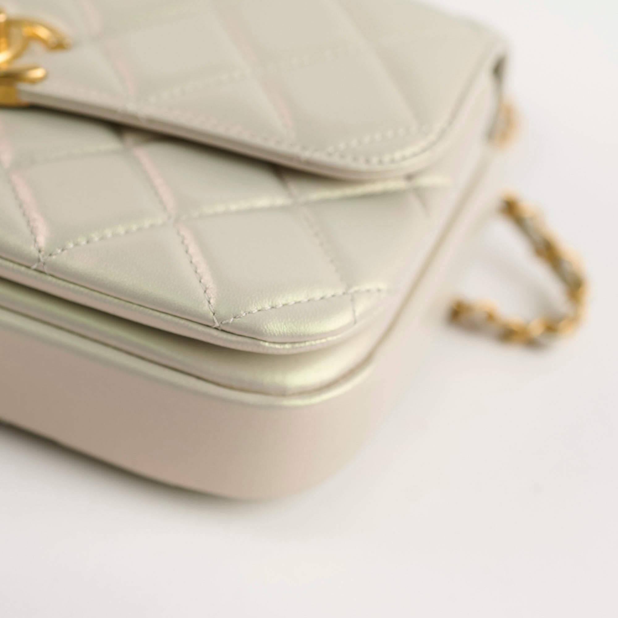 Chanel Iridescent Pearl Flap Bag with Top Handle - Microchipped Authentic Luxury Handbag for Women | Perfect for Evening Parties, Weddings & Special Occasions