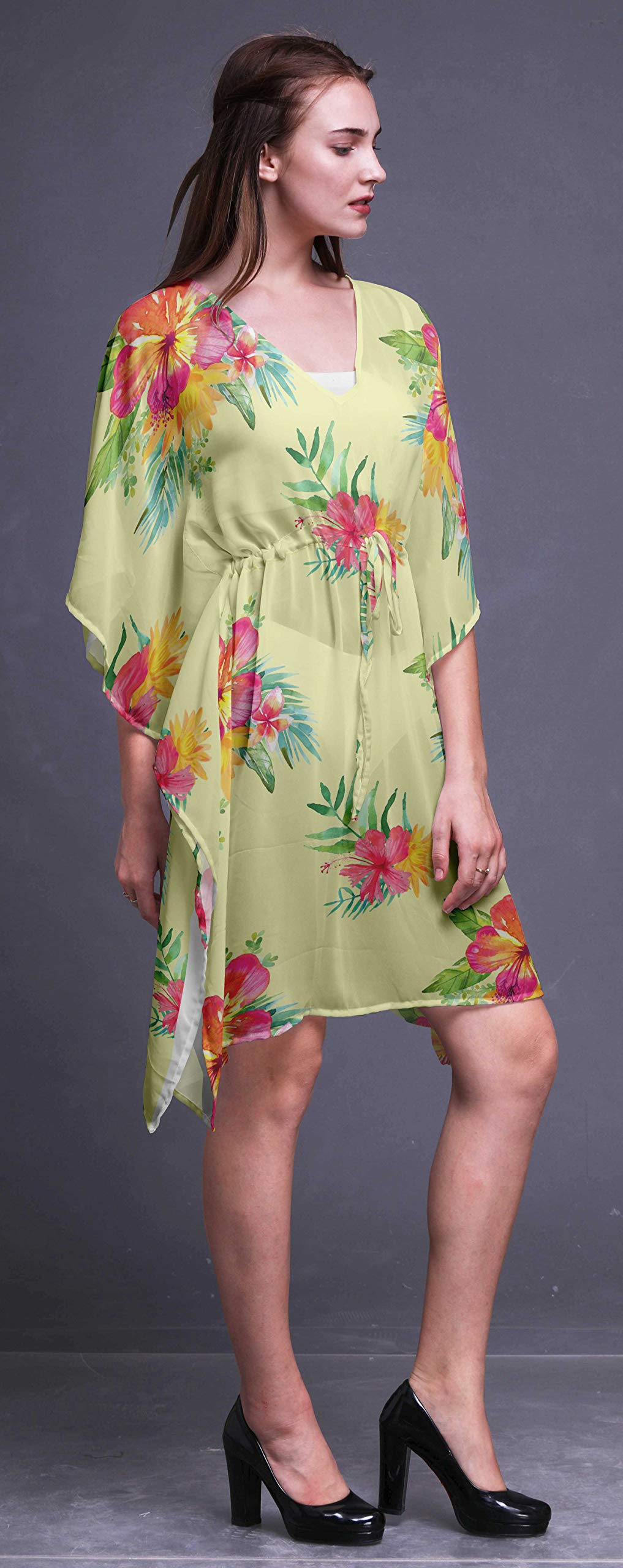 Bimba Women's Short Caftan Midi Dress - Beach Cover Up, Swimwear Cover Up, Summer Boho Kaftan Dress for Pool, Vacation & Resort Wear