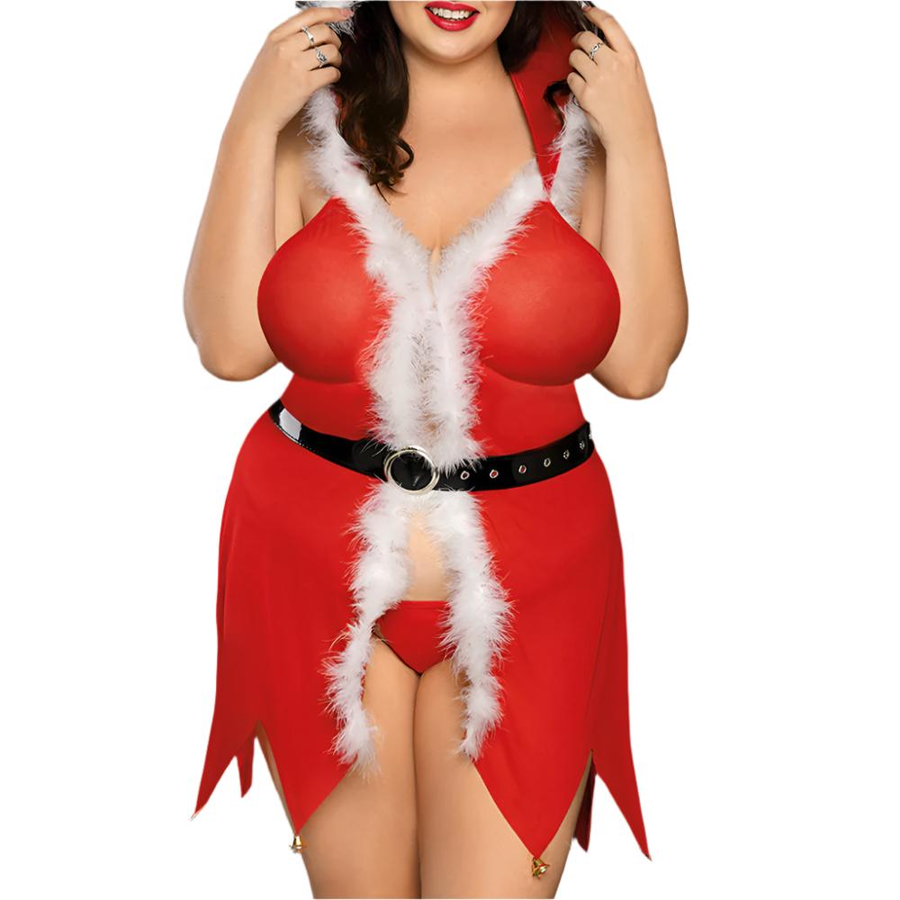 JSY 3 Piece Hooded Christmas Dress Costume Set for Women - Plus Size Holiday Outfit with Matching Accessories | Perfect for Christmas Parties, Family Photos & Festive Gatherings