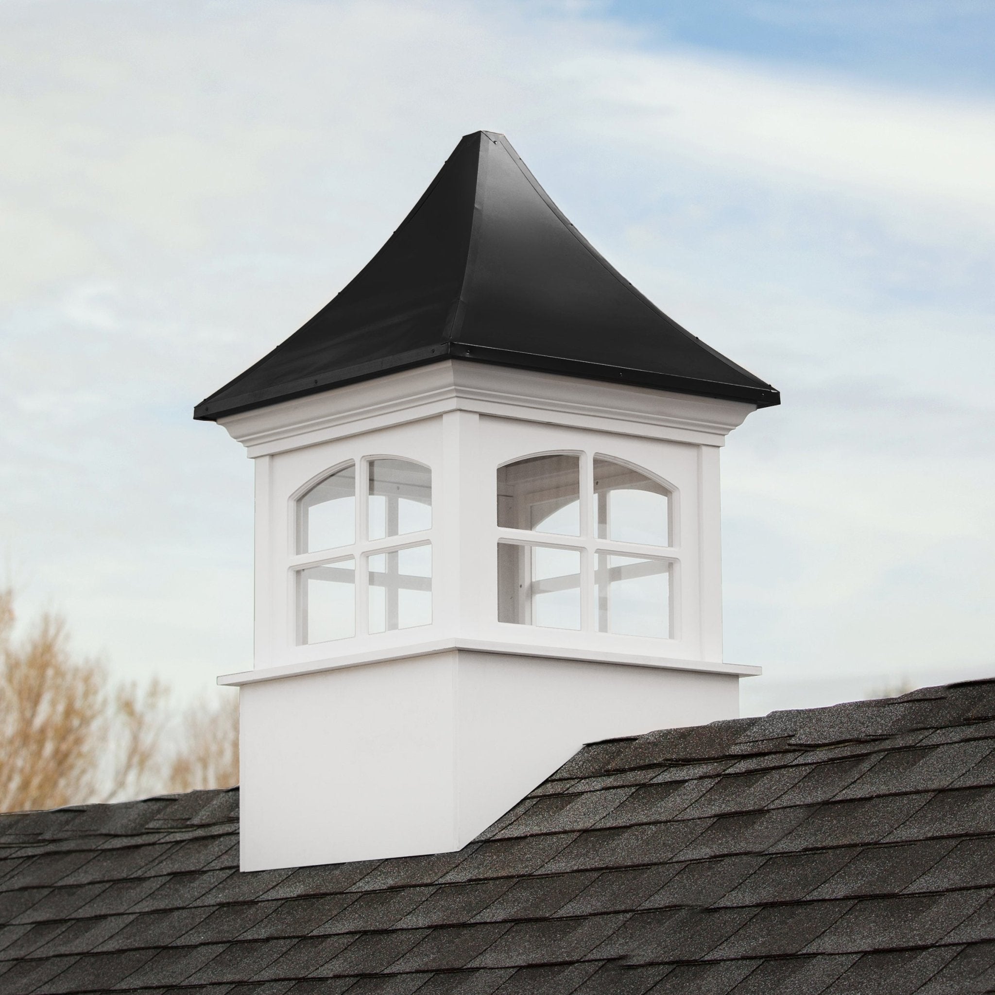 Westport Vinyl Cupola with Black Aluminum Roof - Weatherproof Decorative Ventilation for Home & Barn - Perfect for Farmhouse, Shed & Garage Roof Ventilation