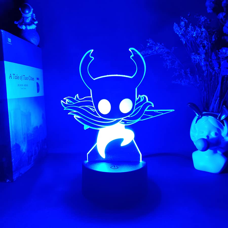 Hollow Knight 3D LED Night Light - Anime Figurine Desk Lamp with Laser Engraved Acrylic, Motion Sensor, 7 Color Changing Modes (No Remote) - Perfect for Gaming Rooms, Bedside Lighting, and Collector Displays