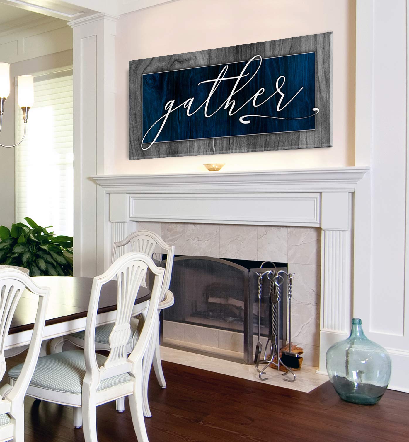 Farmhouse Pantry Sign 'Gather V2' - Dark Blue Wooden Wall Decor for Kitchen, Dining Room & Living Room | Rustic Home Decor | 60 x 27 Inches | Perfect for Farmhouse Style Homes & Cozy Gatherings