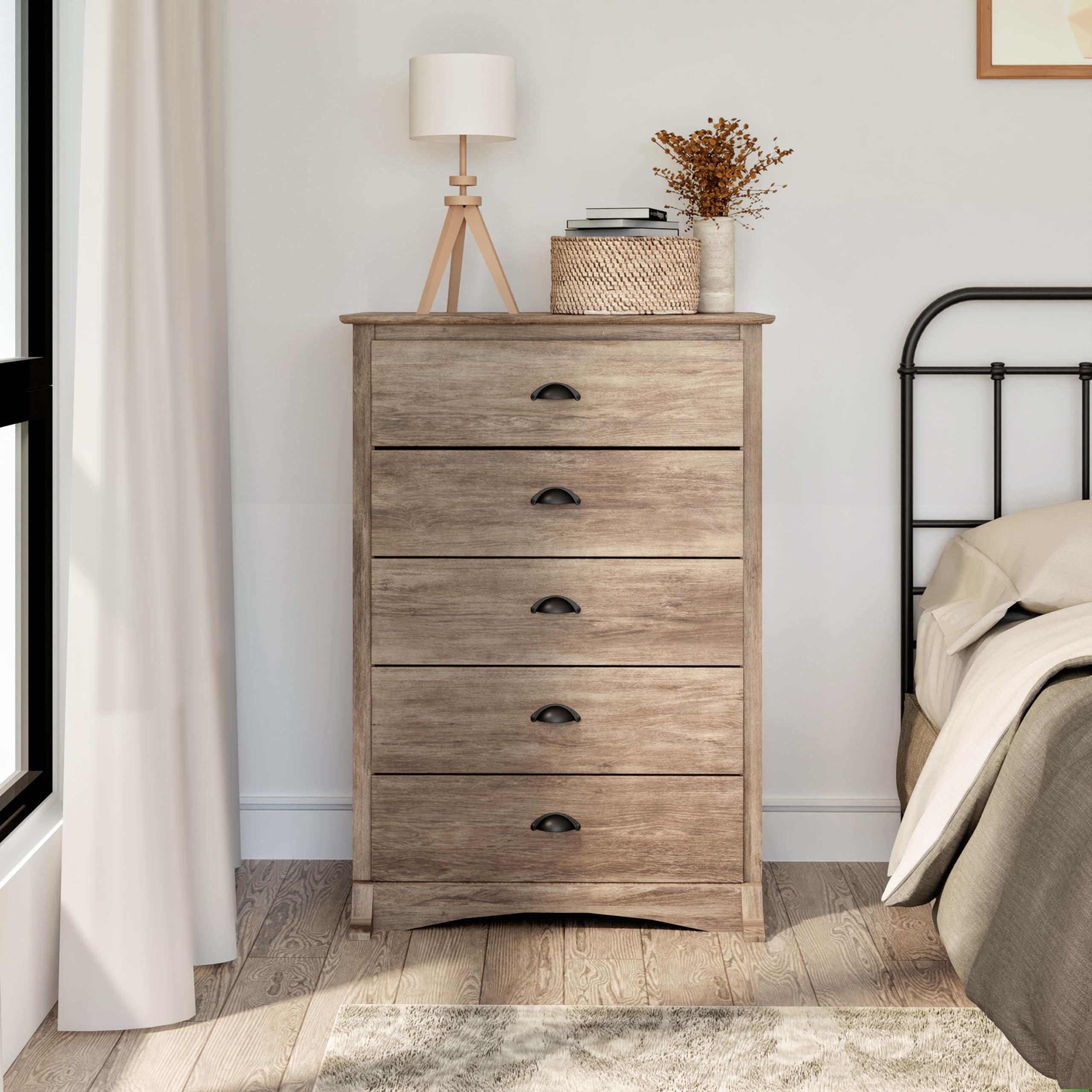 Prepac Salt Spring Rustic 5-Drawer Tall Dresser - Farmhouse Bedroom Chest of Drawers 17.75