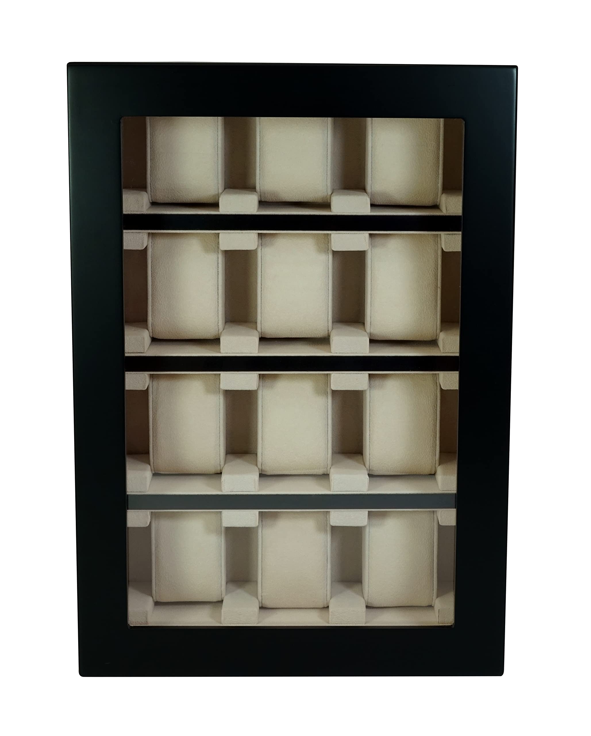 TimelyBuys 12-Piece Black Wooden Watch Display Case - Wall Mounted Storage Organizer Box & Stand for Oversized Watches | Perfect for Watch Collections, Retail Stores & Jewelry Showrooms