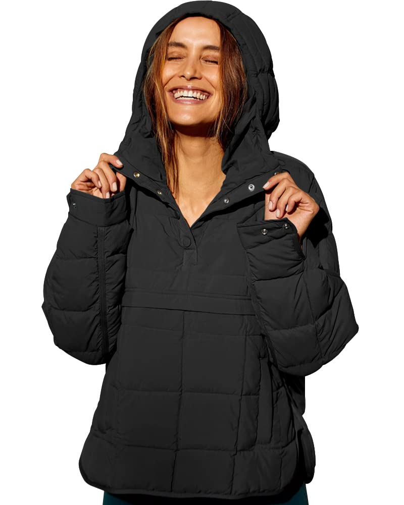 Fazortev Women's Oversized Puffer Jacket - Quilted Hooded Pullover Coat with Long Sleeves, Lightweight Warm Winter Outerwear for Casual Outings & Street Style Fashion