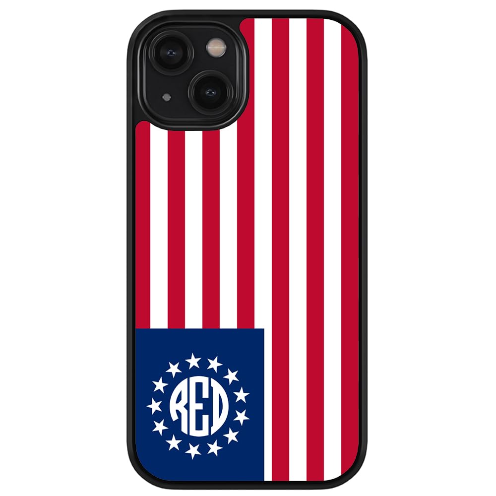 Betsy Ross Flag Monogram Black Rubber Phone Case for iPhone 16 Pro Max/Plus, 15 Pro Max/Plus, 14 Pro Max/Plus, 13 Pro Max/Mini, 12 Pro Max, 11, X, 8, 7 Plus - Patriotic Protective Cover for Everyday Use & Special Occasions