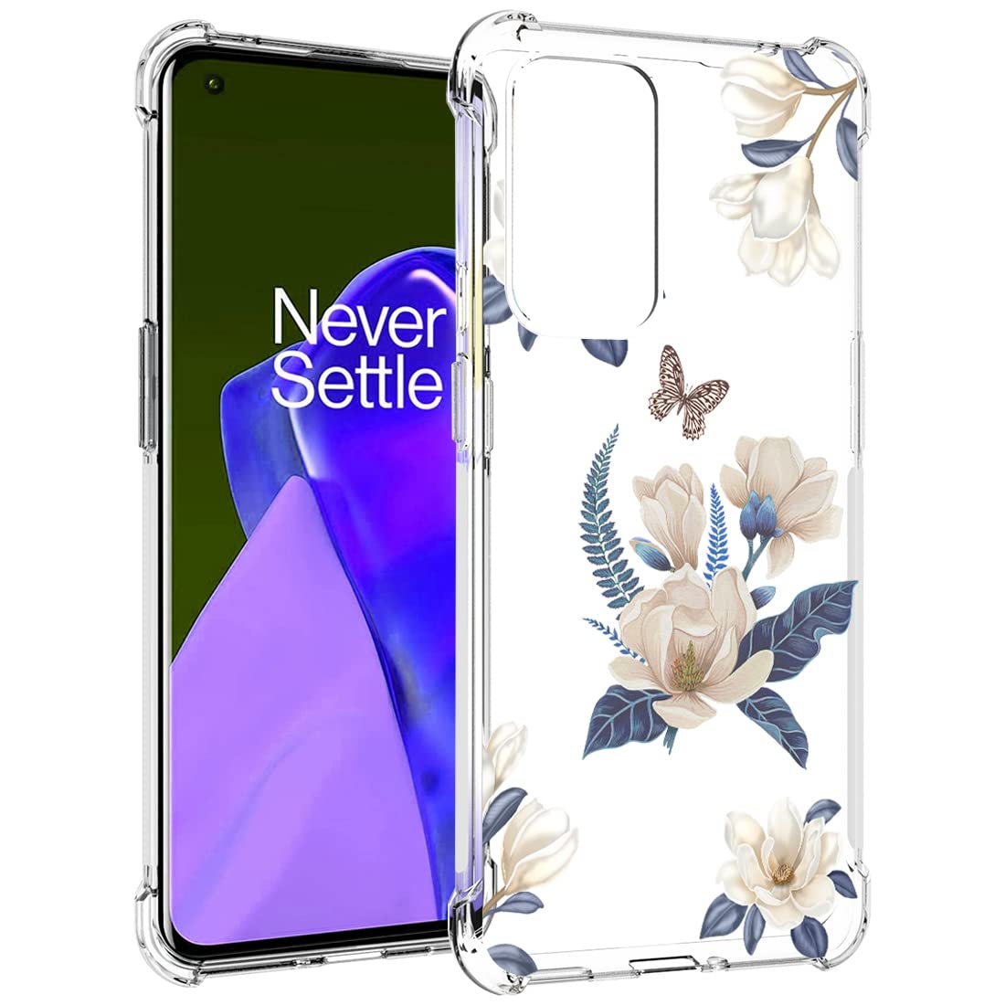**Cute Clear Slim Shockproof TPU Case for OnePlus 9 5G LE2110 - Floral Design Protective Cover for Women & Girls (White Flower) | Perfect for Everyday Use, Work & Travel**