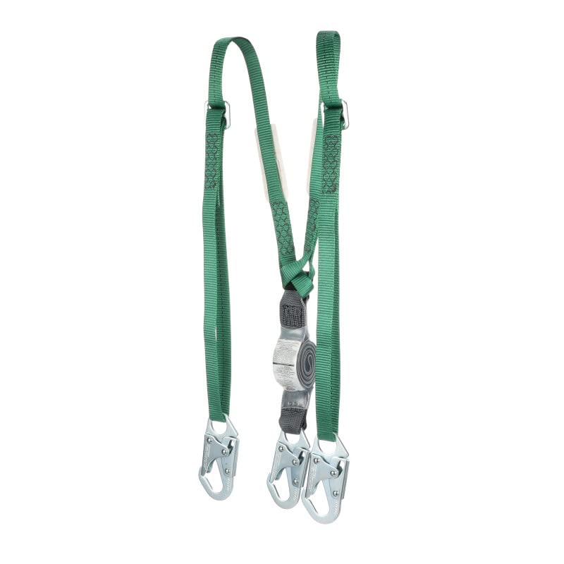 MSA 10191756 V-Series Shock Absorbing Safety Lanyard - 6ft Twin-Leg Fall Protection with 36C Small Snaphooks, Adjustable Polyester Web for Construction & Roofing Work | OSHA Compliant Safety Gear for Height Work