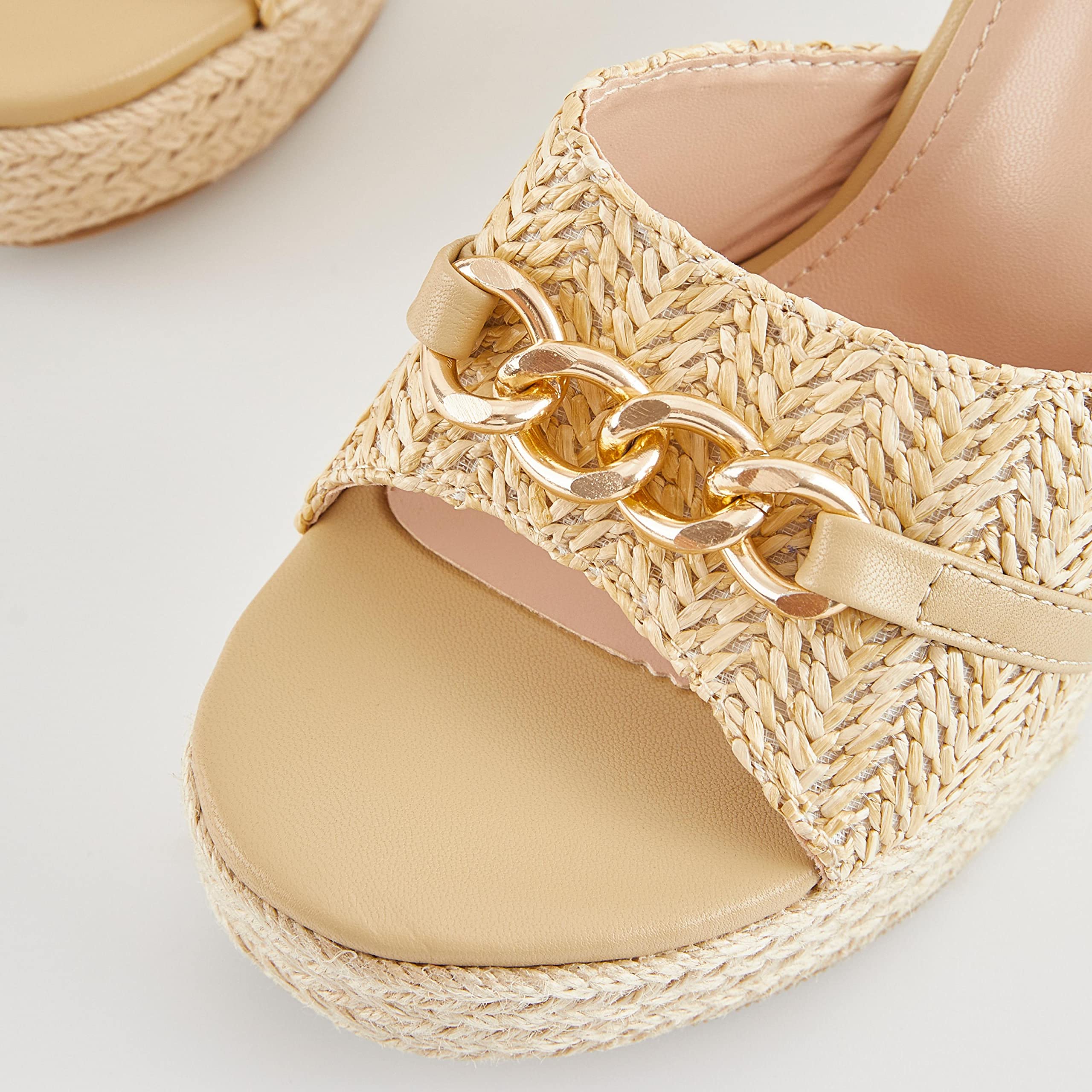 Coutgo Women's Wedge Sandals with Chain Detail - Slip On Platform Espadrille Heels for Summer Casual Wear | Perfect for Beach, Vacation, and Everyday Outfits