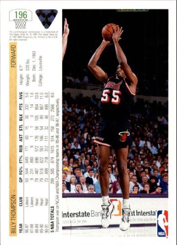 1991-92 Upper Deck #196 Billy Thompson NBA Basketball Trading Card - Rare Collectible for Sports Fans & Card Enthusiasts - Perfect for Memorabilia Displays, Auctions & Investment