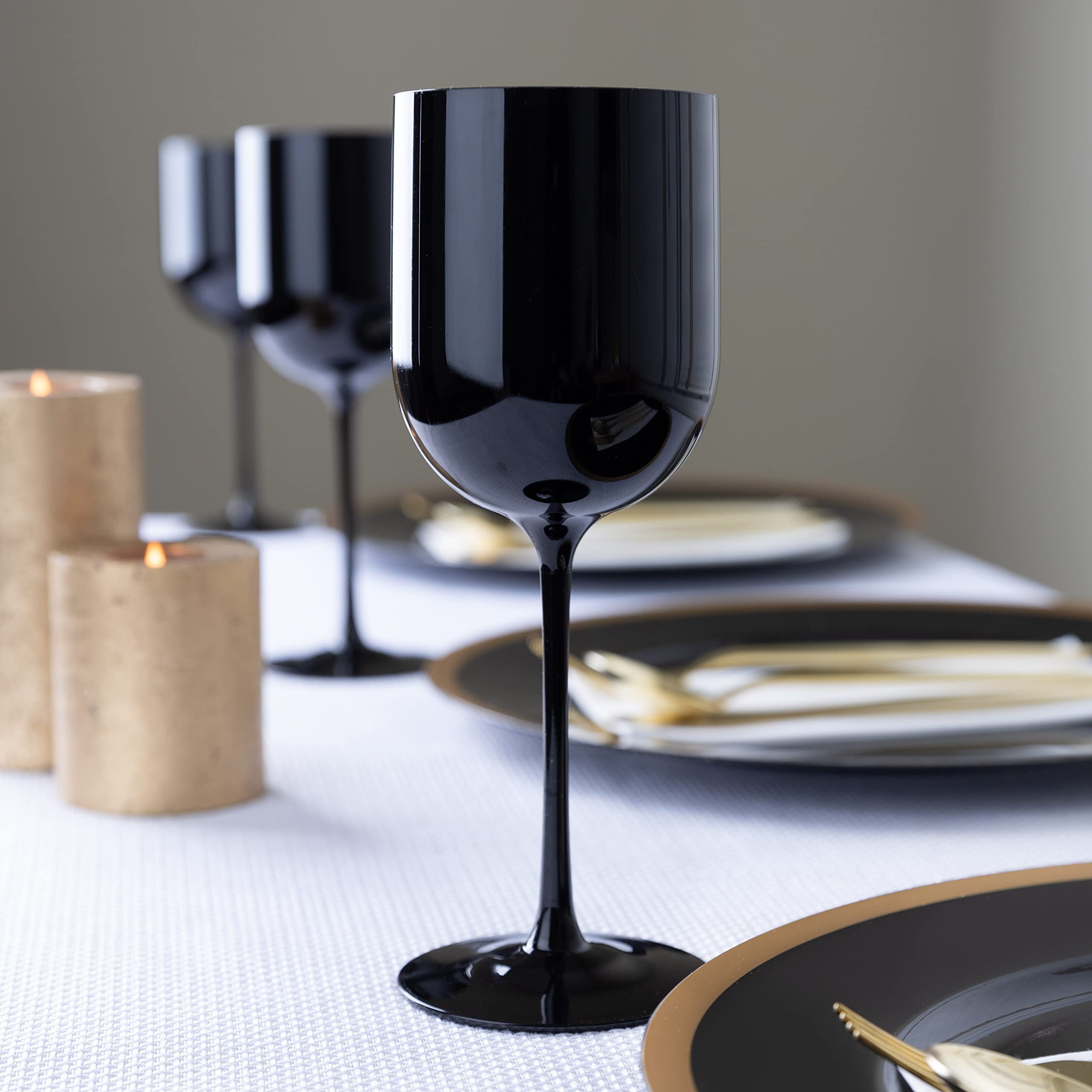 30-Pack 12 oz Black Plastic Wine Goblets with Stems - Elegant Disposable Wine Glasses for Weddings, Parties, Outdoor Events & Poolside Gatherings - Perfect for Cocktails, Champagne and Beverage Serving
