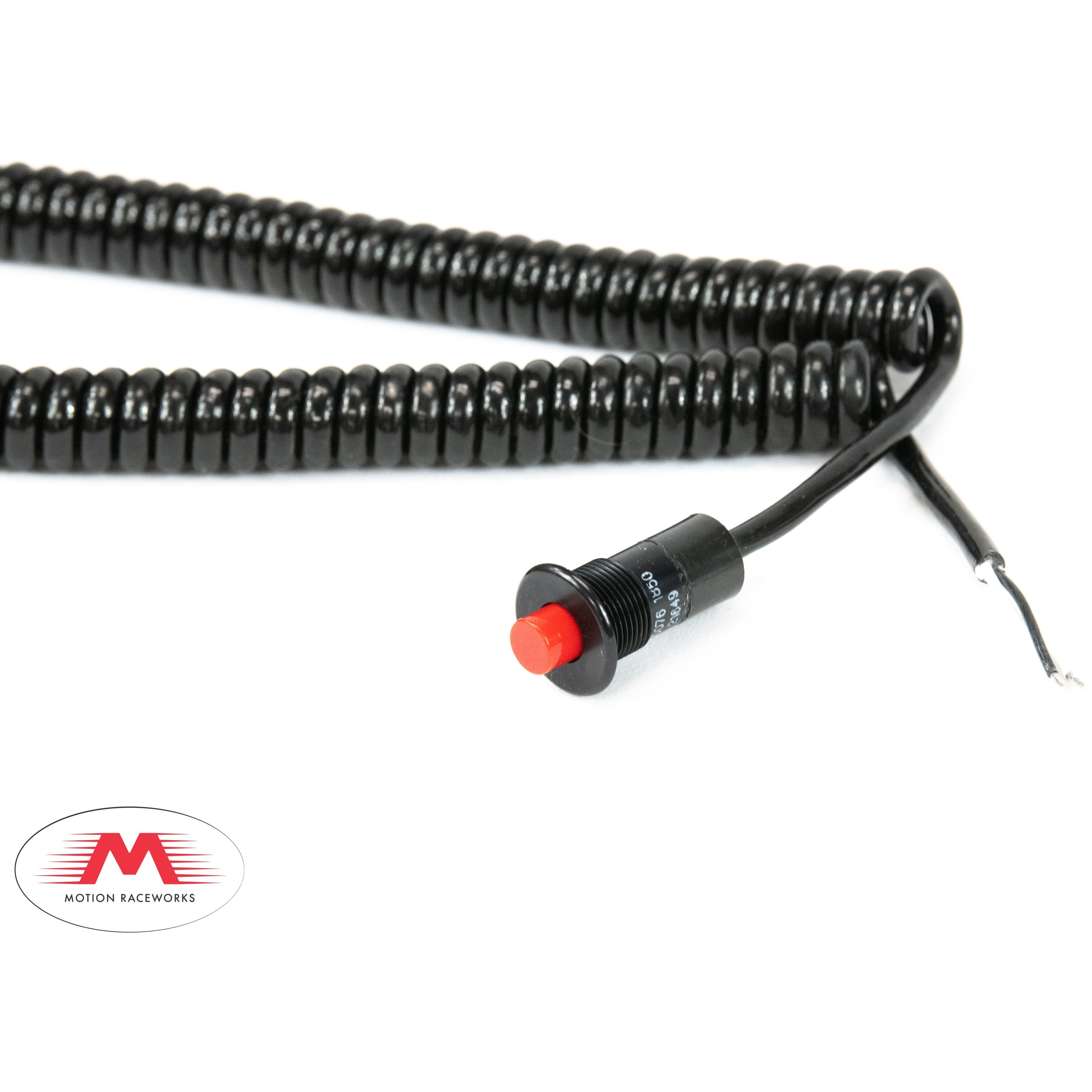 Motion Raceworks Momentary Small Push Button with 6' Wound Cord - Red or Green - Perfect for Racing Simulators, DIY Projects, and Automotive Applications