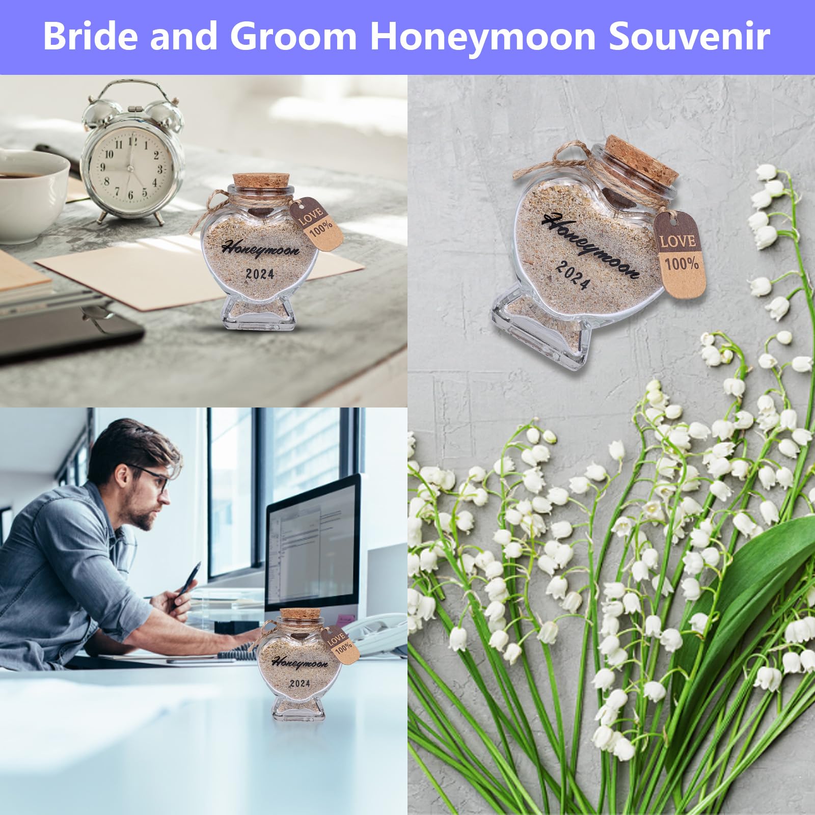 2024 Heart Shaped Honeymoon Sand Keepsake Jar - Romantic Wedding Gift for Couples, Bridal Shower Present for Bride & Groom, Unique Engagement Gift Idea - Perfect for Beach Weddings & Anniversary Celebrations