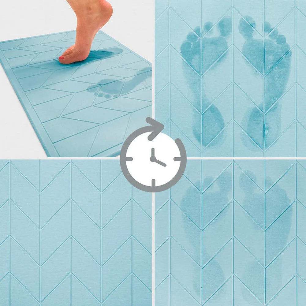 Premium Cotton DRI Stone Bath & Kitchen Mat - Absorbent, Non-Slip, Quick-Drying - Misty Blue - Perfect for Bathroom, Shower, Kitchen & Laundry Room