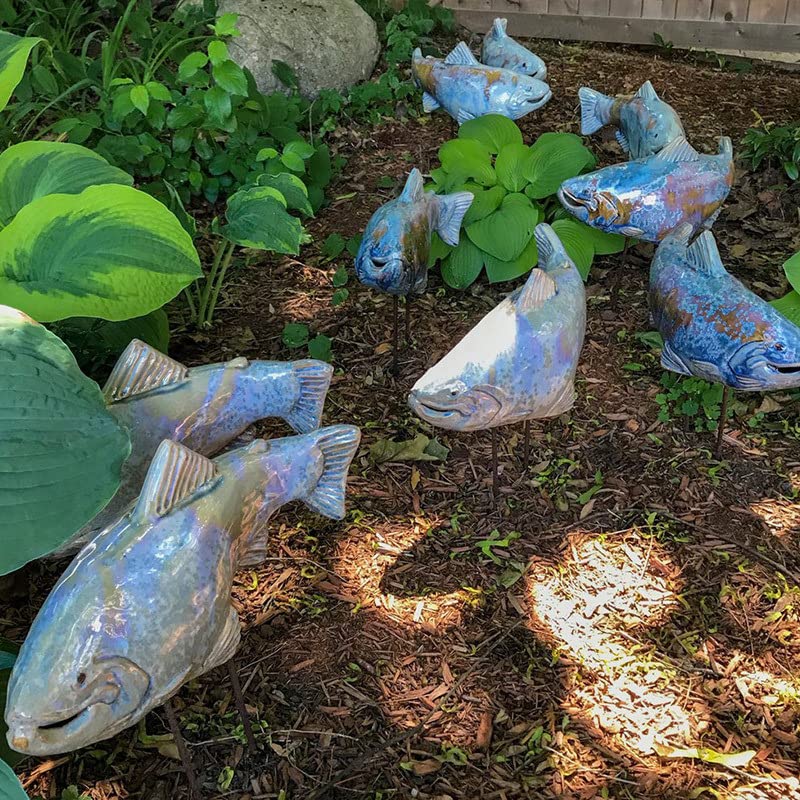 3 Pcs Red Koi Fish Resin Sculptures for Outdoor Garden, Lawn, Pond Decor - Handmade Japanese Style Fish Statues for Zen Garden, Water Feature, Backyard Landscaping