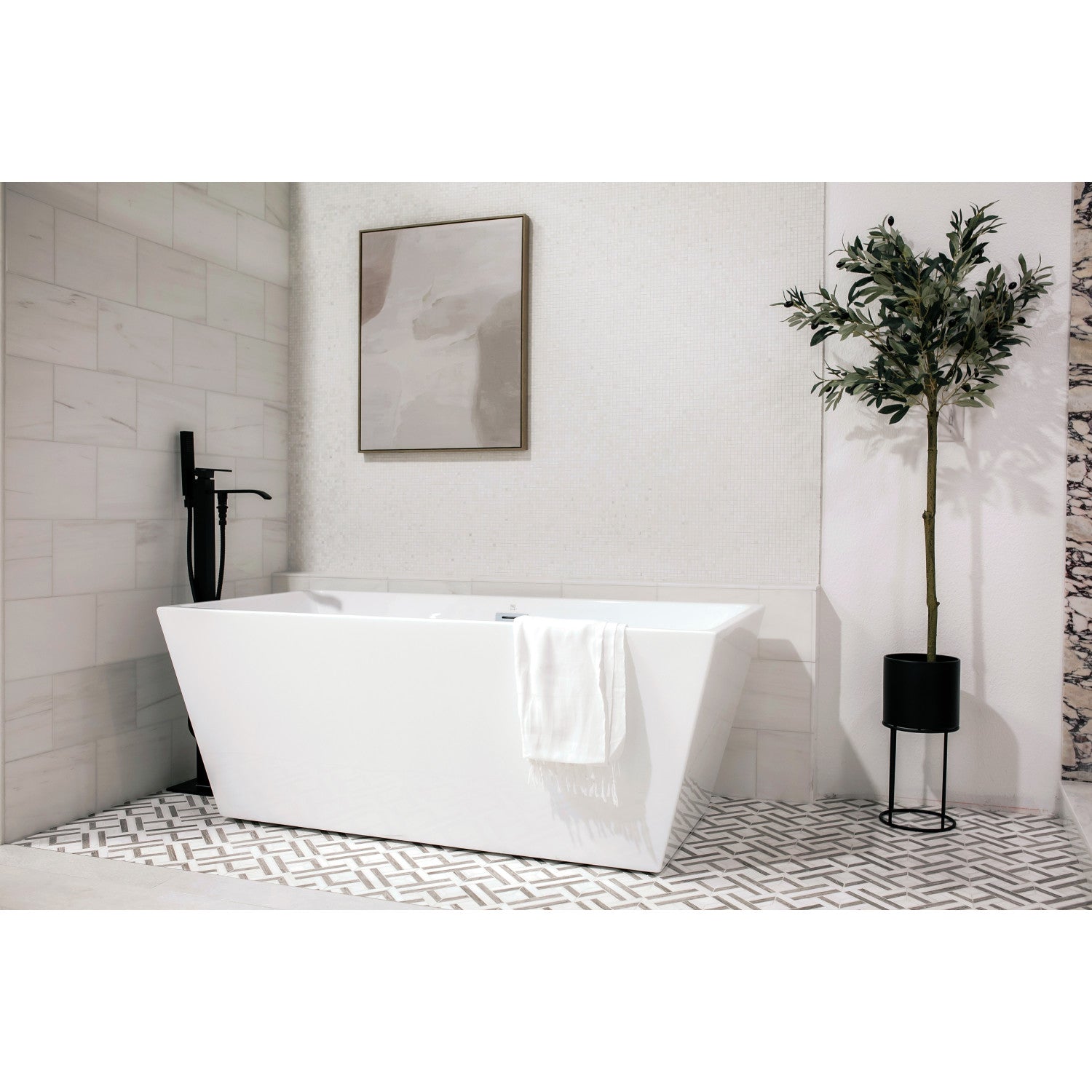 Aqua Eden 59-Inch Freestanding Acrylic Bathtub - Rectangular Double-Ended Soaking Tub with Drain, Glossy White for Luxury Bathroom & Spa Relaxation