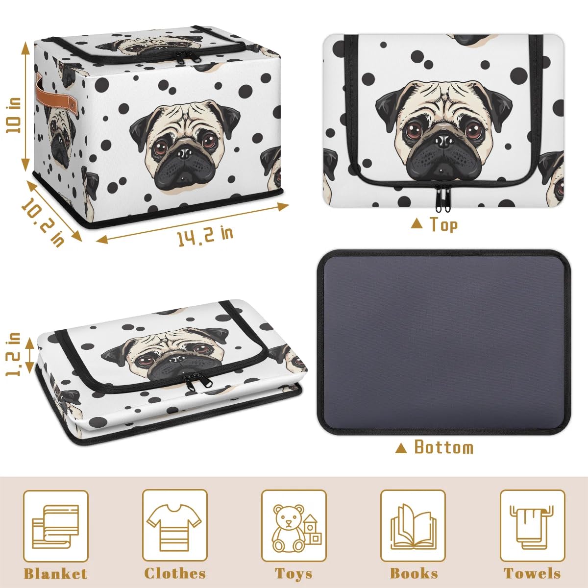 Collapsible Storage Bins with Lids - Angry Dogs Print Stackable Fabric Storage Cubes for Clothes, Toys, Blankets | Dustproof Closet Organizer for Home, Office & Nursery Organization