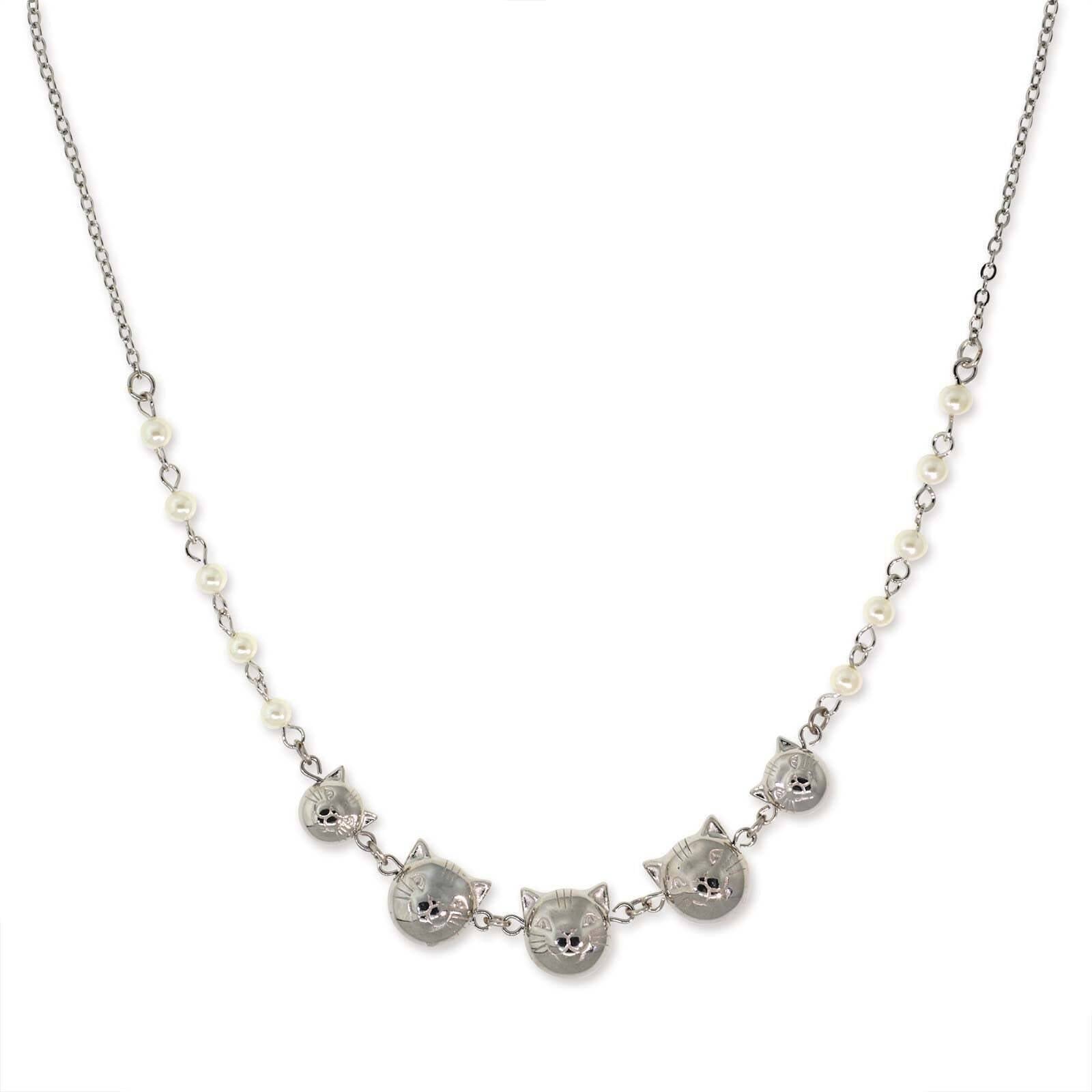 1928 Jewelry Multi Cat Face Faux Pearl Chain Necklace - 16