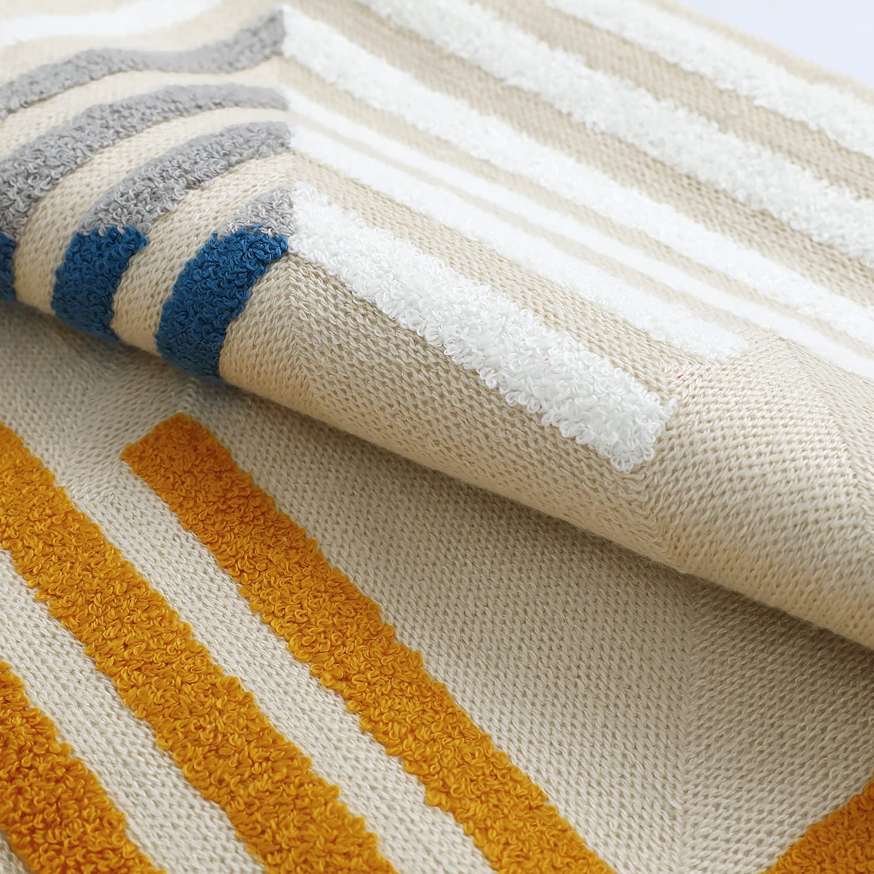 Boho Throw Pillow Covers 20x20 Set of 2 - Neutral Modern Farmhouse Blue & Yellow Embroidered Geometric Pillowcases - Perfect for Couch, Bed, Living Room & Outdoor Decor
