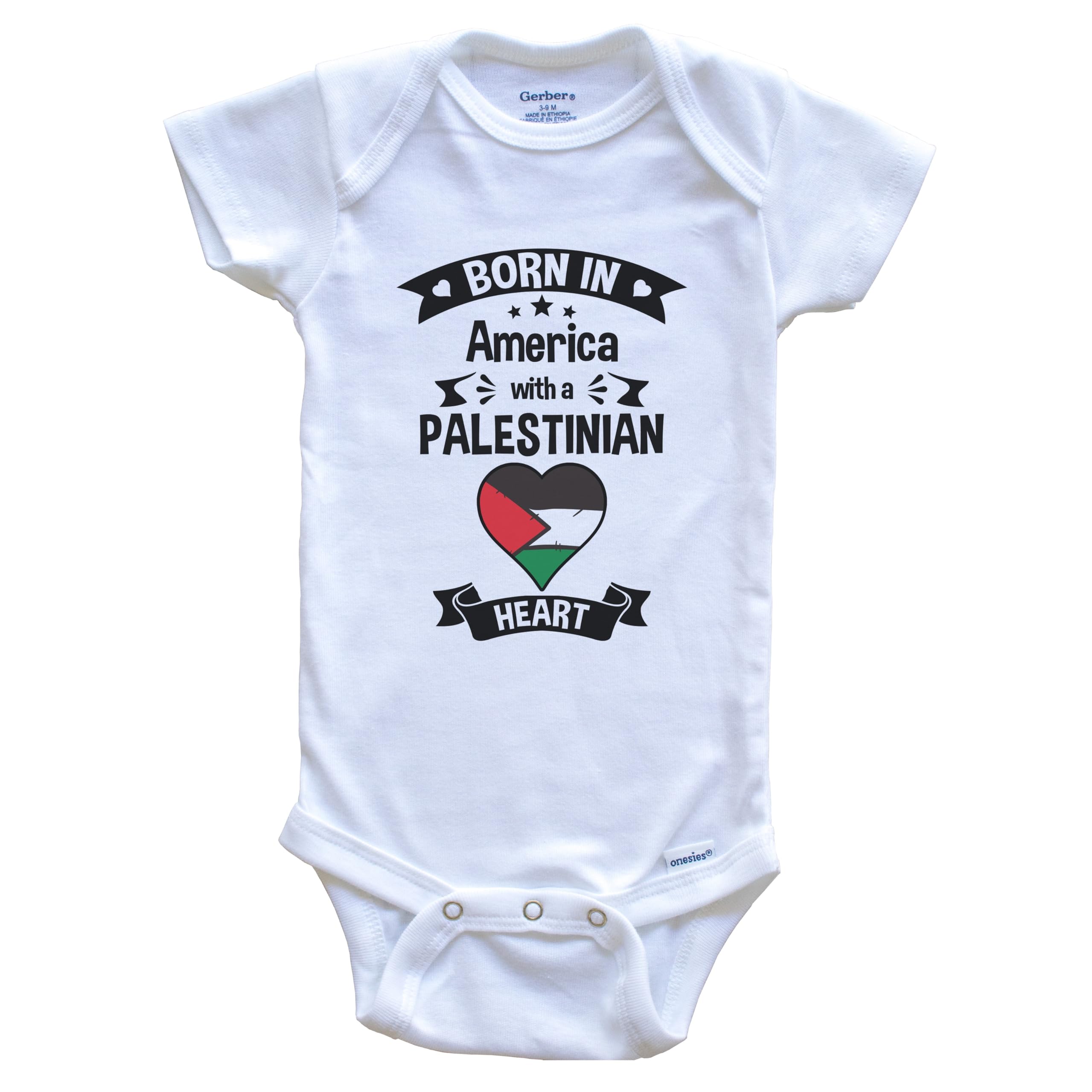 Born in America with A Palestinian Heart One Piece Baby Bodysuit - Soft Cotton Infant Onesie for Newborns & Toddlers - Perfect for Family Photos, Cultural Celebrations & Everyday Wear