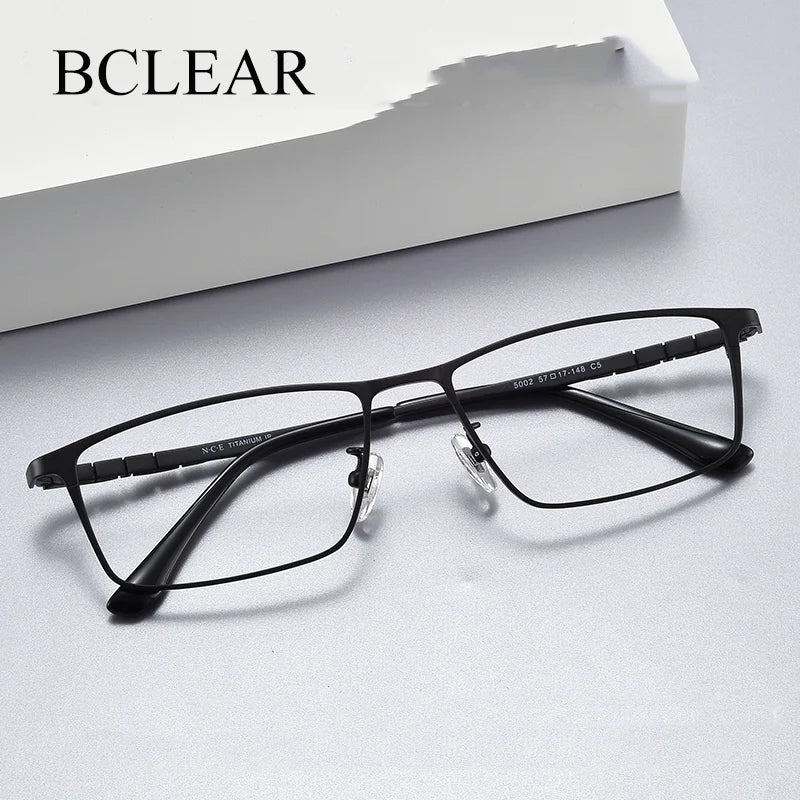 Bclear Men's Full Rim Square Titanium Eyeglasses Frame - Lightweight Durable Titanium Alloy Glasses for Men with Spring Hinges - Perfect for Office, Reading & Everyday Wear