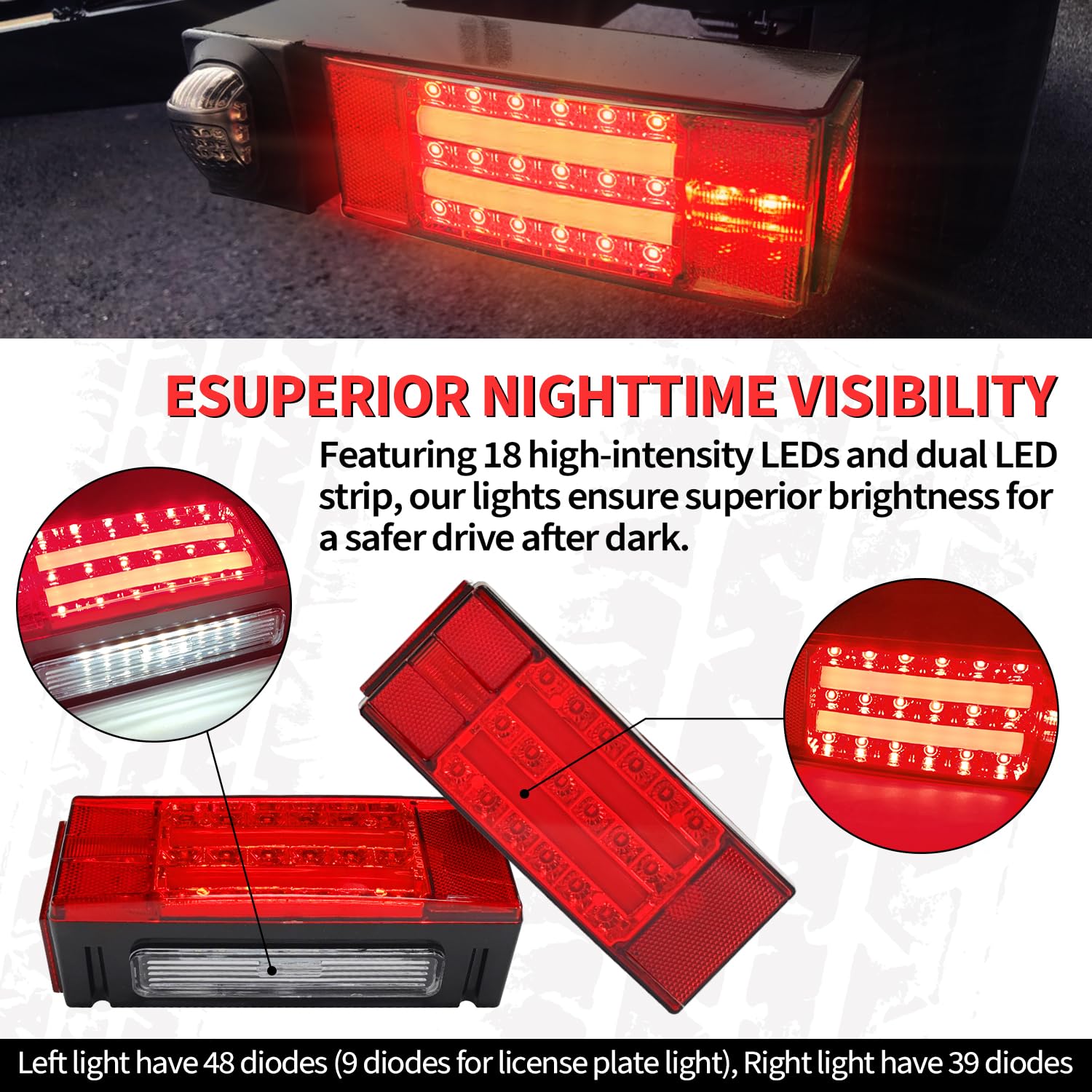 Submersible Boat Trailer Light Kit - Super Bright LED Trailer Lights with Halo Strip - DOT Compliant IP68 Waterproof for Camper, Truck, RV & Snowmobile Under 80
