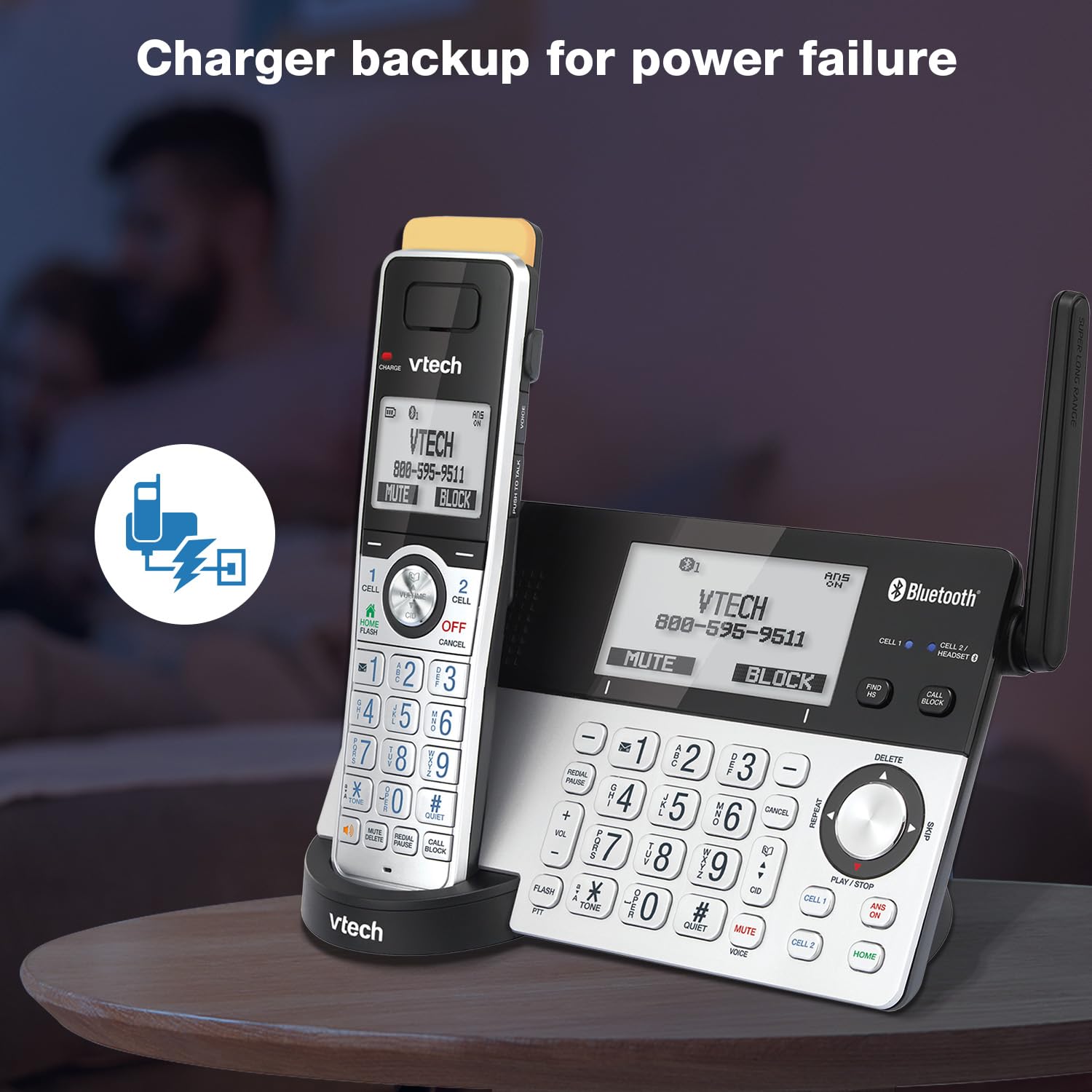 VTech IS8151-5 Super Long Range 5 Handset DECT 6.0 Cordless Phone for Home with Answering Machine - 2300 ft Range, Call Blocking, Bluetooth, Headset Jack, Power Backup, Intercom, Expandable to 12 Handsets - Perfect for Large Homes, Offices & Multi-Room Communication