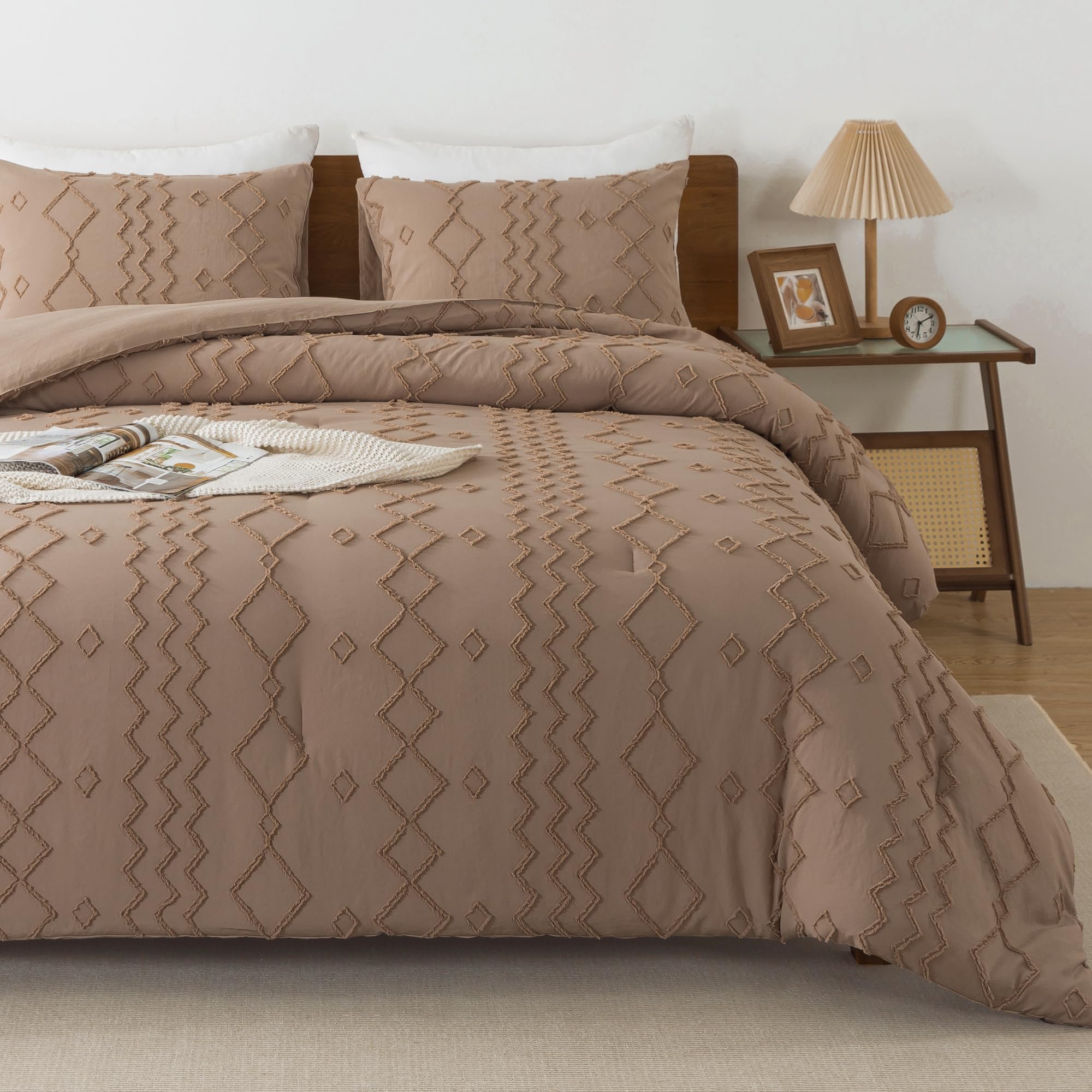 **Andency Taupe Tufted Comforter Set King (104x90 Inches) – 3-Piece Boho Farmhouse Bedding with Geometric Design, Soft Microfiber Down Alternative – Perfect for Cozy Bedrooms & Guest Rooms**