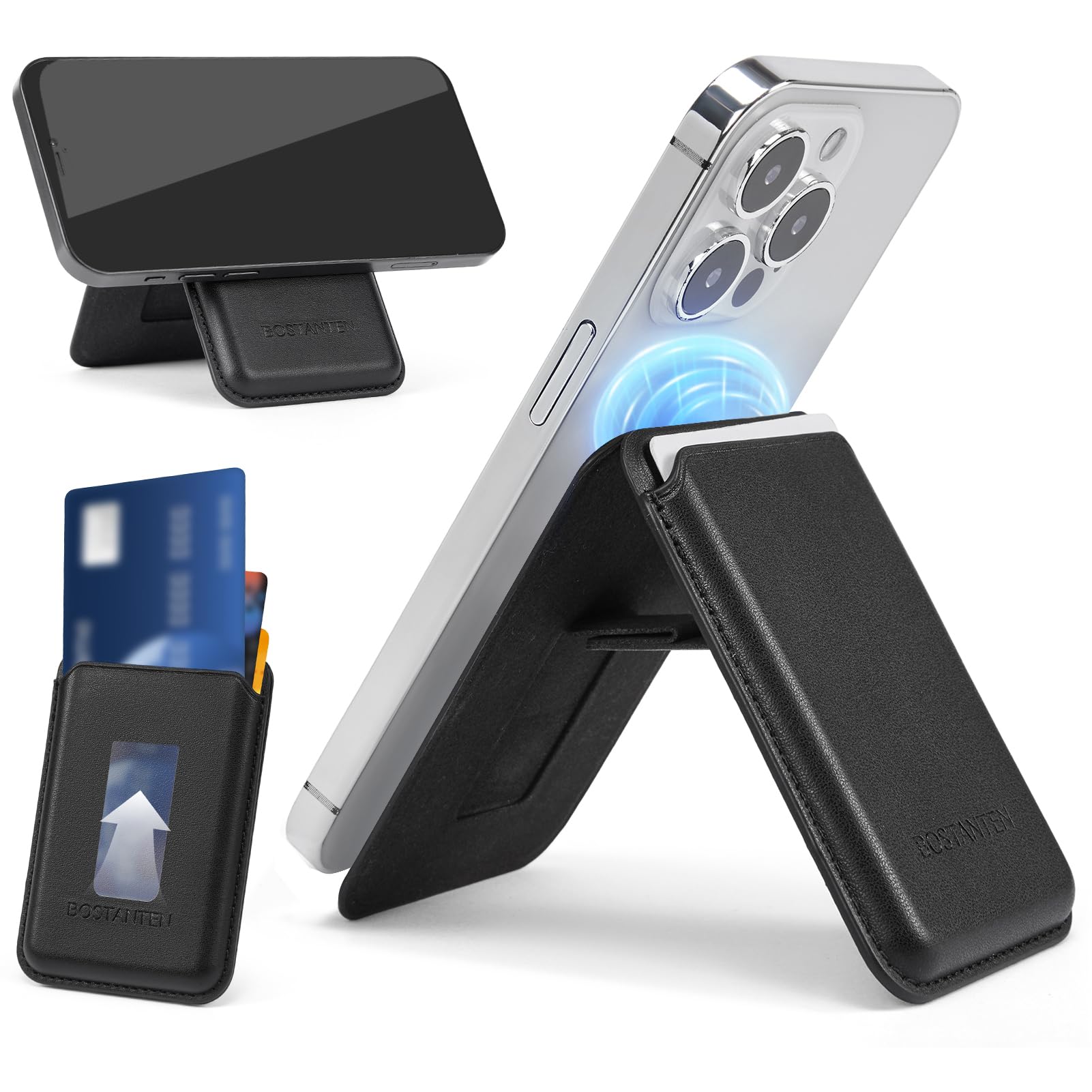 BOSTANTEN MagSafe Wallet Stand for iPhone 16/15/14/13/12 - 3 Card Holder | Daily Use & Travel