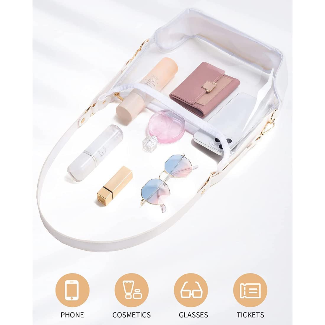 BYKOINE Women's Clear Crossbody Bag - Leather Purse for Concerts, Sports Games & Festivals | Stadium Approved Clear Purse for Events, Travel & Night Out