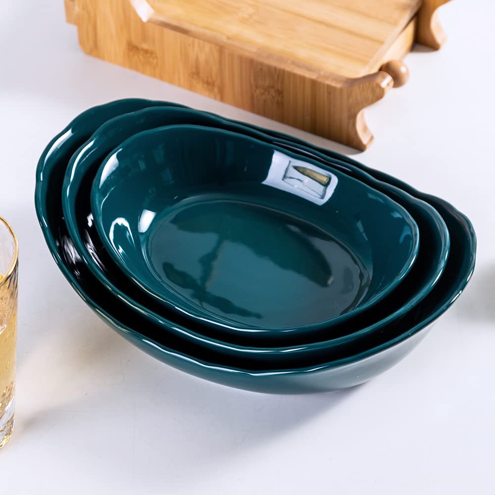 3-Tier Ceramic Fruit Bowl - Blackish Green Kitchen Storage Basket for Fruits, Snacks & Desserts | Perfect for Dining Table, Countertop & Party Serving