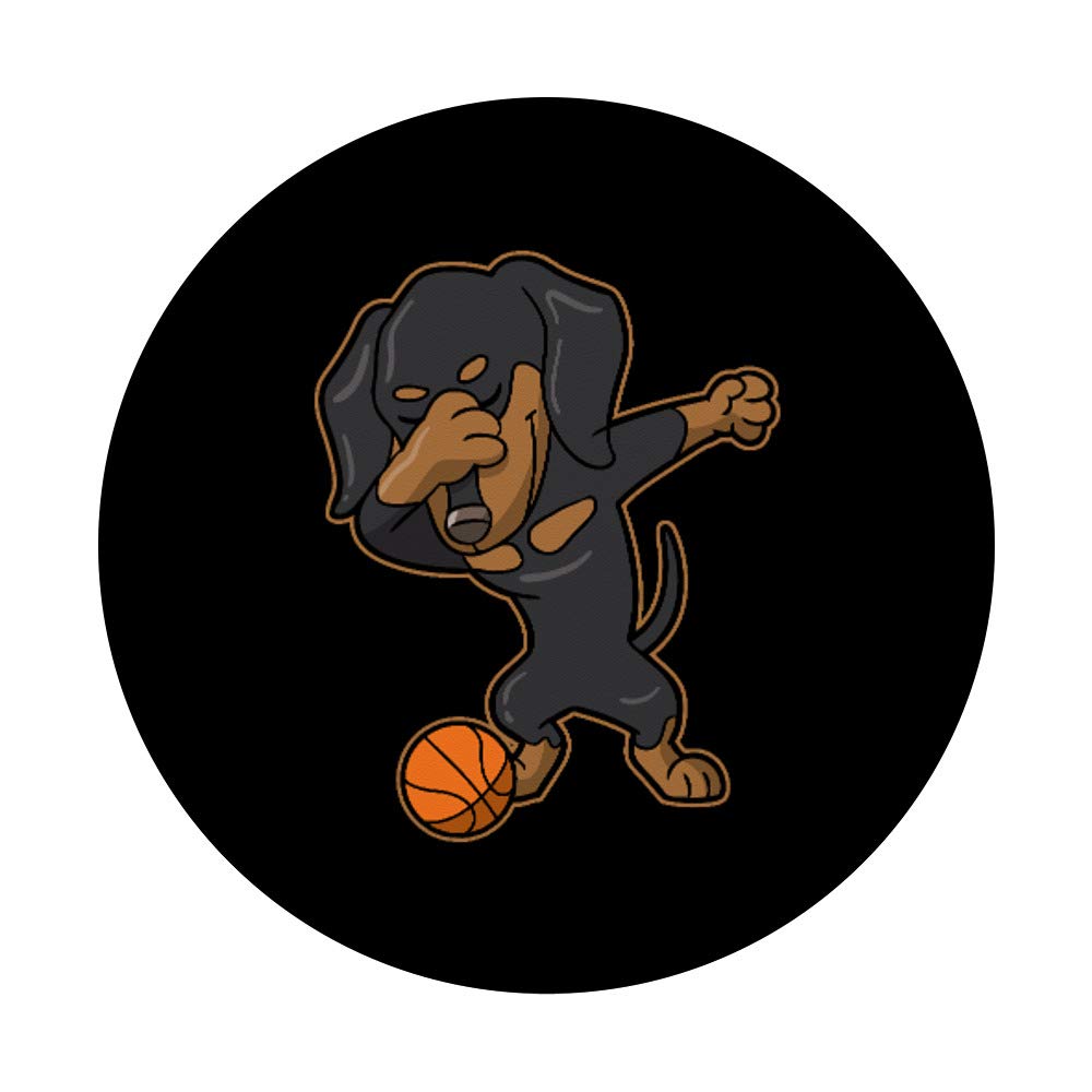 Dabbing Dachshund Dog Dab Dance Basketball PopSockets - Phone & Tablet Grip Stand with Swappable Base | Perfect for Sports Fans, Basketball Games & Phone Protection