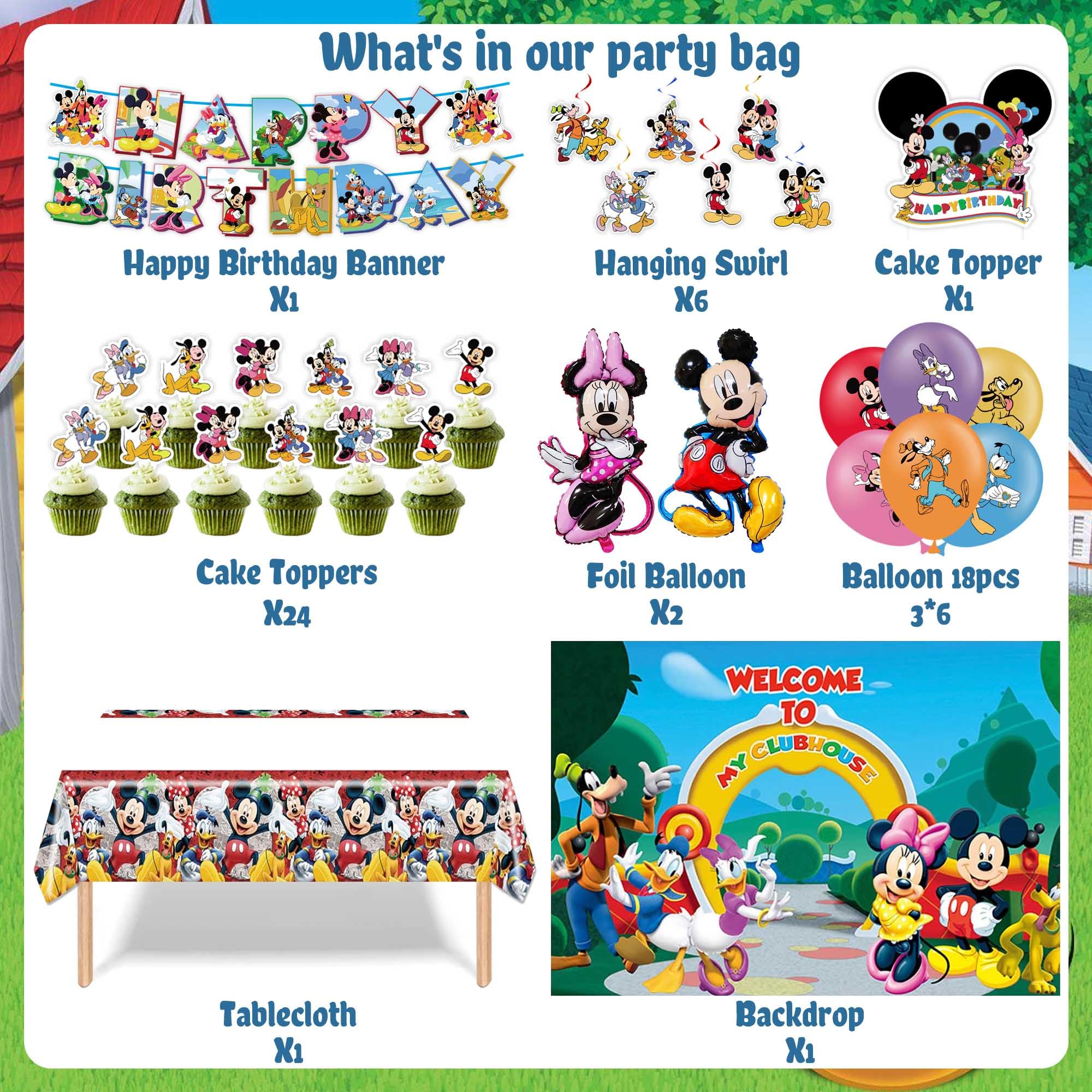 Mouse Birthday Party Decorations Set - Includes Banner, Hanging Swirls, Latex & Foil Balloons, Backdrop & Tablecloth for Kids' Themed Celebrations - Perfect for Birthday Parties, Baby Showers & Special Events