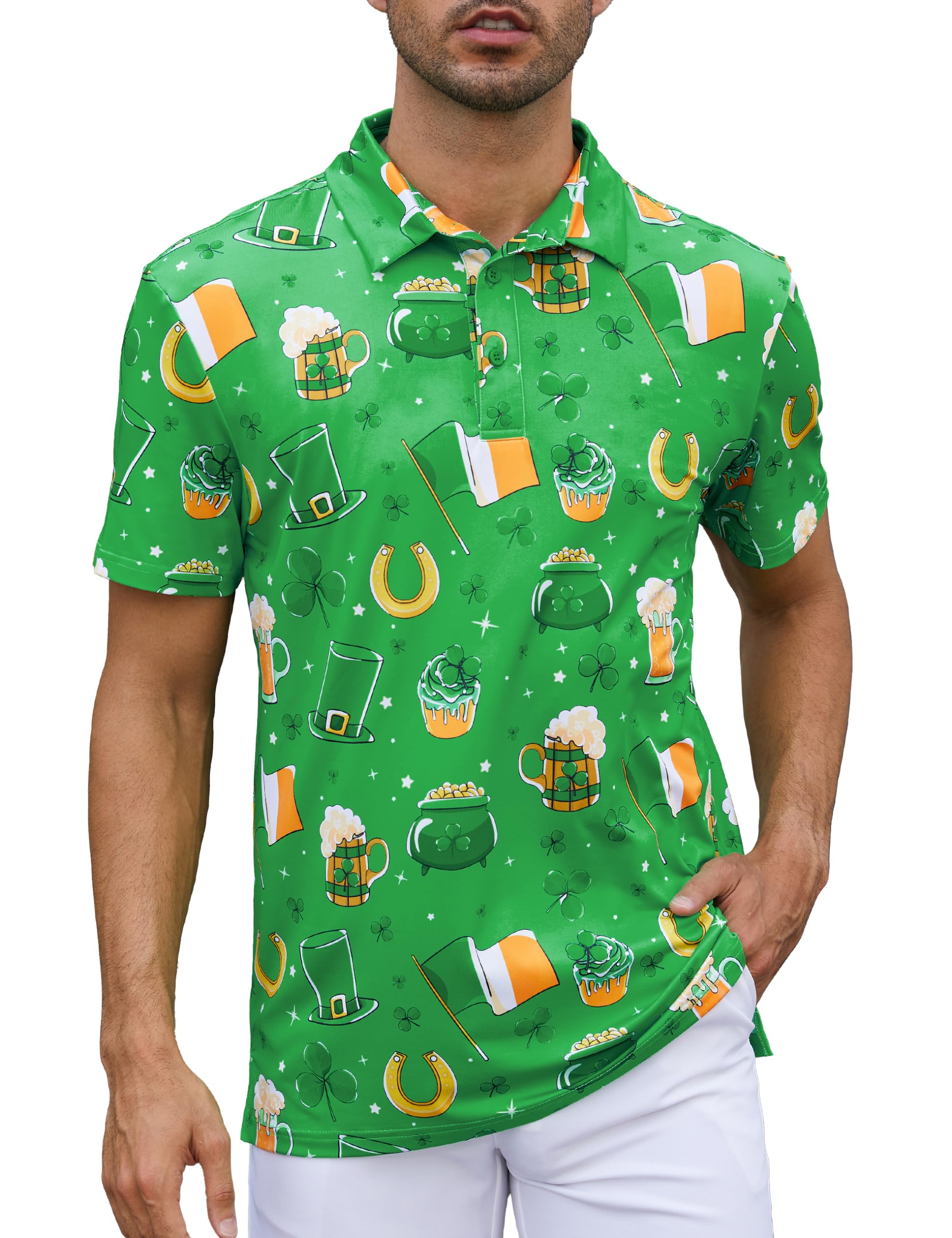 Men's Short Sleeve Polo Shirts - Breathable Printed Golf Shirts for Men - Perfect Casual & Sportswear for Golf, Work, and Everyday Wear