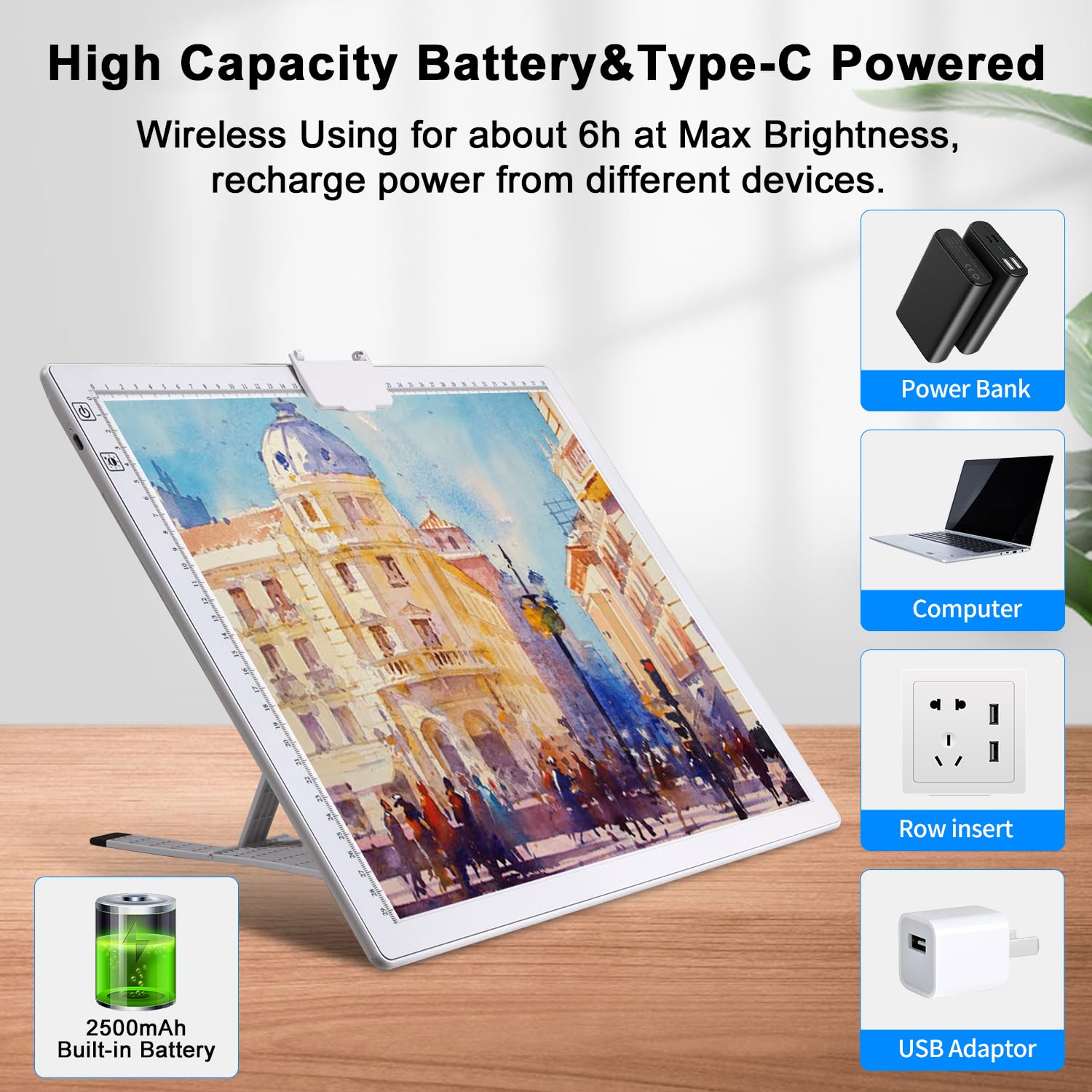 Elite Rechargeable A3 LED Light Pad with Carry Bag, Top Clip & Foldable Stand - 3 Colors, 6 Brightness Levels, Stepless Dimming - Wireless Tracing Light Box for Diamond Painting, Cricut Weeding, Vinyl Cutting & Crafting (White) - Perfect for Artists, DIY Enthusiasts & Hobbyists