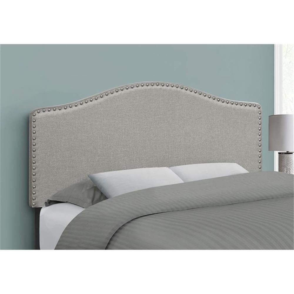 Monarch Specialties Full Size Upholstered Headboard Only - Grey Linen Look Transitional Style for Bedroom Decor | Perfect for Modern and Traditional Bedroom Settings
