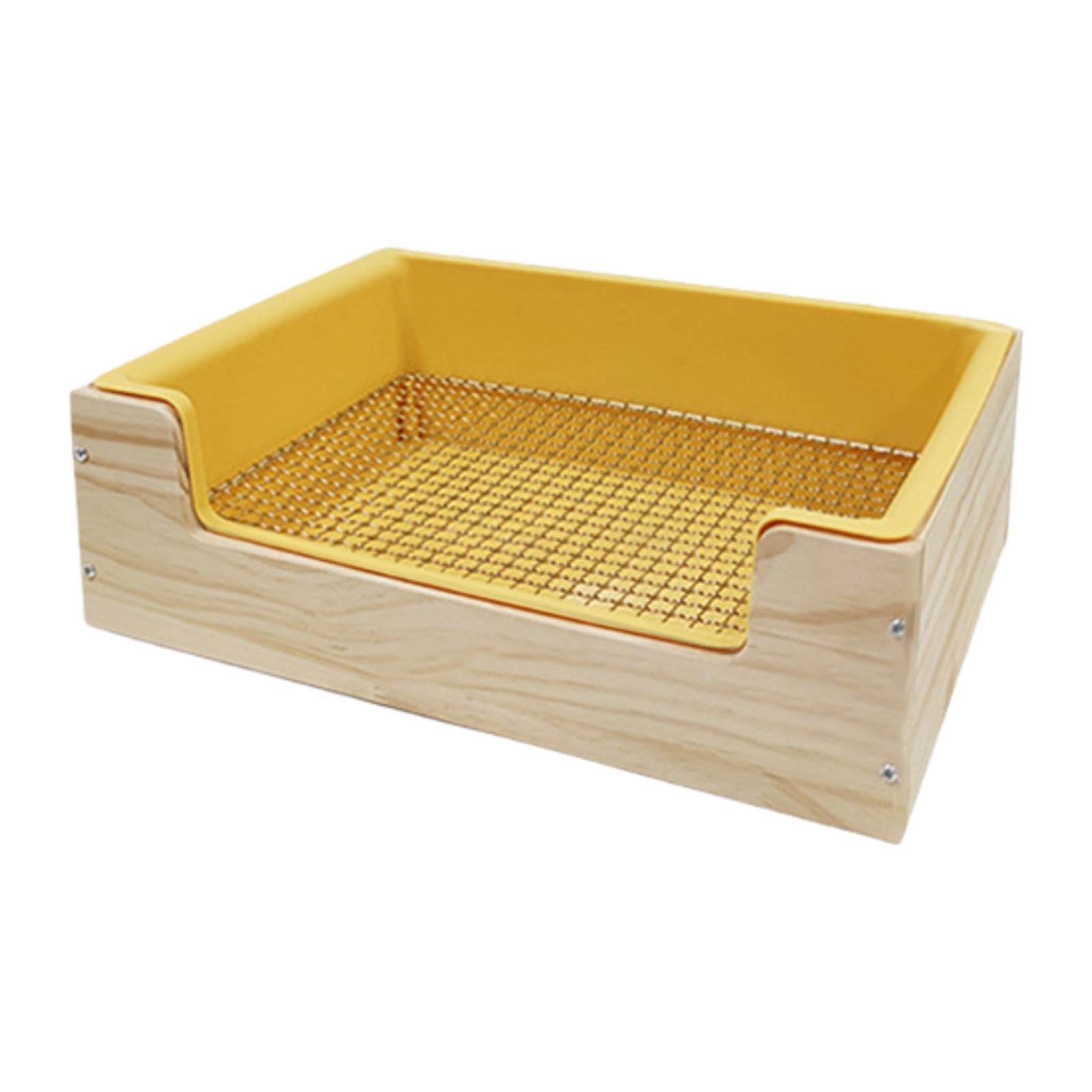 2 in 1 Wooden Rabbit Hay Feeder & Litter Box - Guinea Pig Hay Holder with Toilet Pan for Rabbits, Hamsters, Small Pets - Yellow (Perfect for Cage Setup & Easy Cleaning)