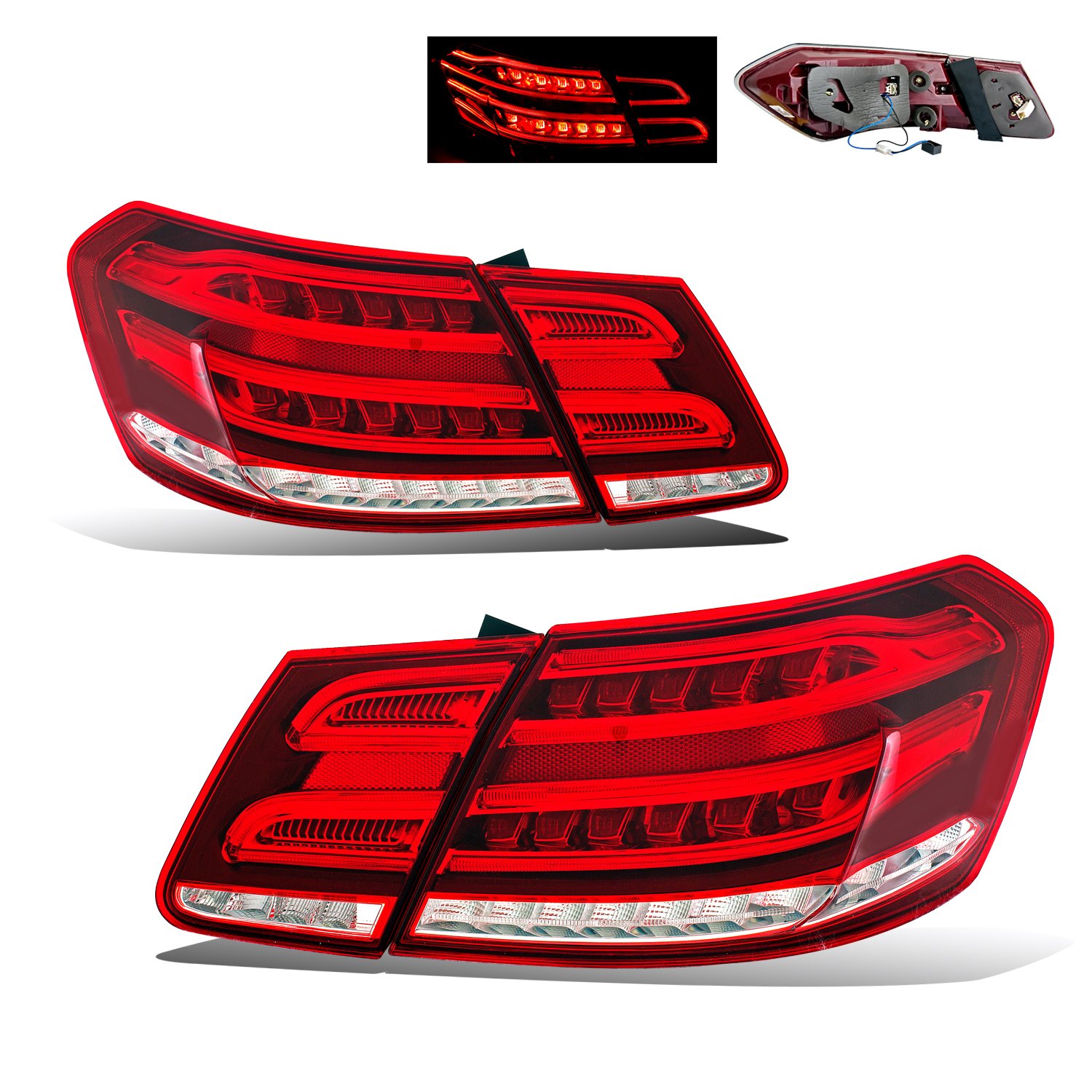 Mercedes Benz E-Class Sedan LED Tail Lights Set - Red/Clear Lens for Passenger & Driver Side | High Visibility & Style Upgrade for Night Driving & Car Customization