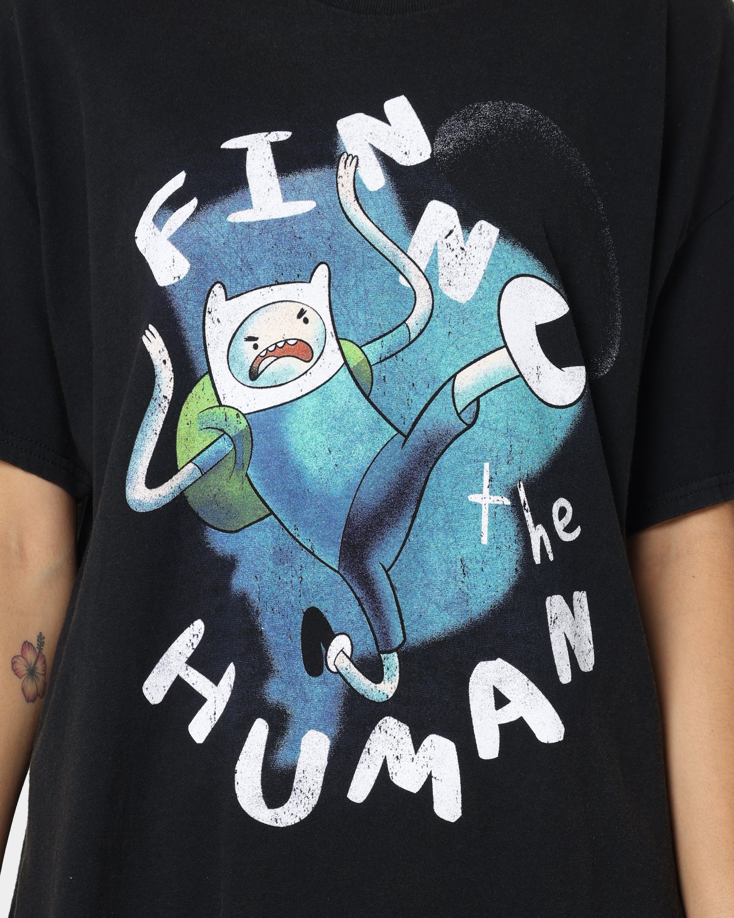 Vintage Adventure Time Finn The Human Graphic T-Shirt - Black Wash - Retro Cartoon Tee for Men & Women - Perfect for Cosplay, Casual Wear & Fan Gifts