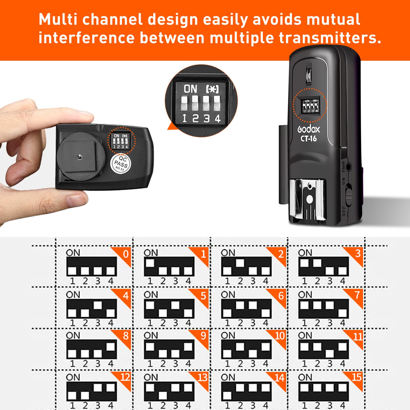 Godox CT-16 Wireless Flash Trigger for Canon Nikon Sony Pentax DSLR Cameras - 1 Transmitter + 2 Receivers - Perfect for Studio Photography, Outdoor Shoots & Event Coverage