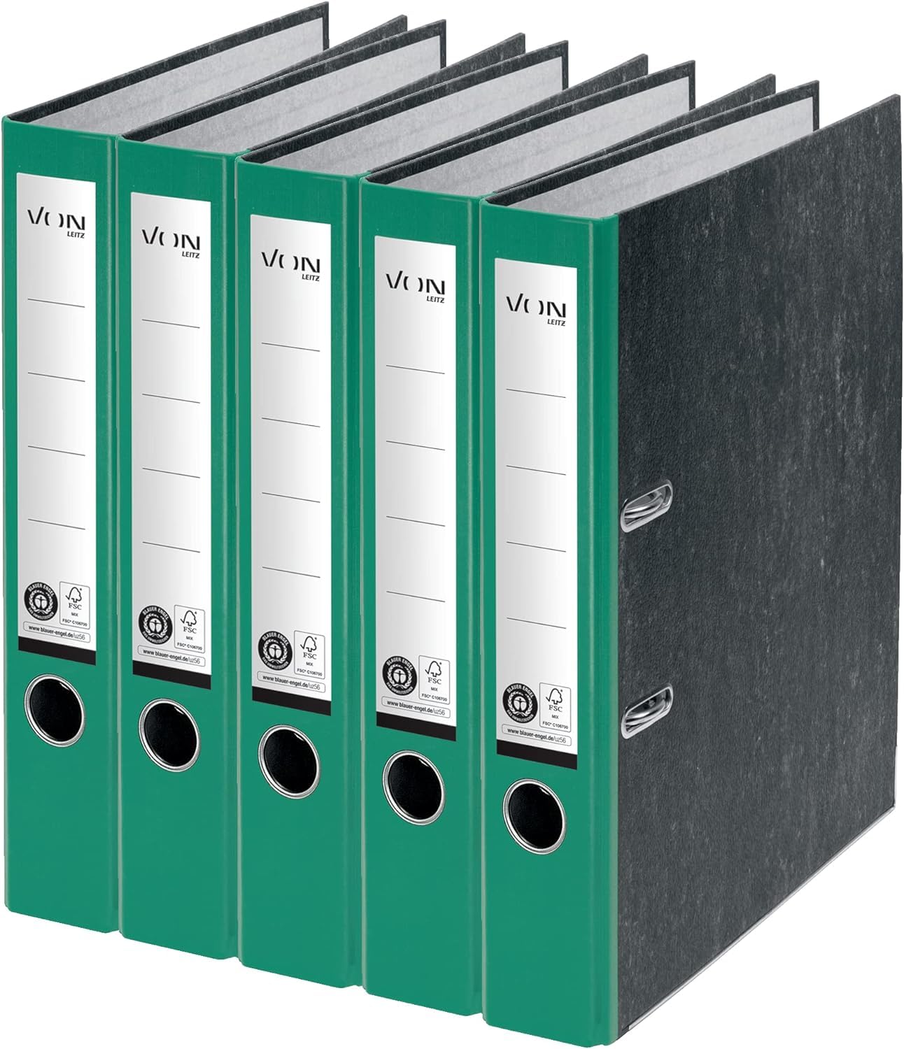 VON Leitz 10541055 Pack of 5 A4 Folders - 100% Recycled Cardboard, 50mm Spine Width, Holds 350 Sheets - Blue Angel & FSC Certified (Marbled Blue) | Eco-Friendly School, Office & Home Organization Supplies for Documents, Papers & Files