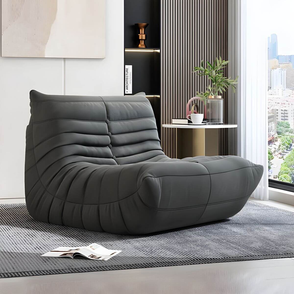 Soft Microfiber Striped Sponge Bean Bag Lounger Chair - Comfortable & Stylish Seating for Women 35-40 - Perfect for Living Room, Bedroom or Dorm Relaxation