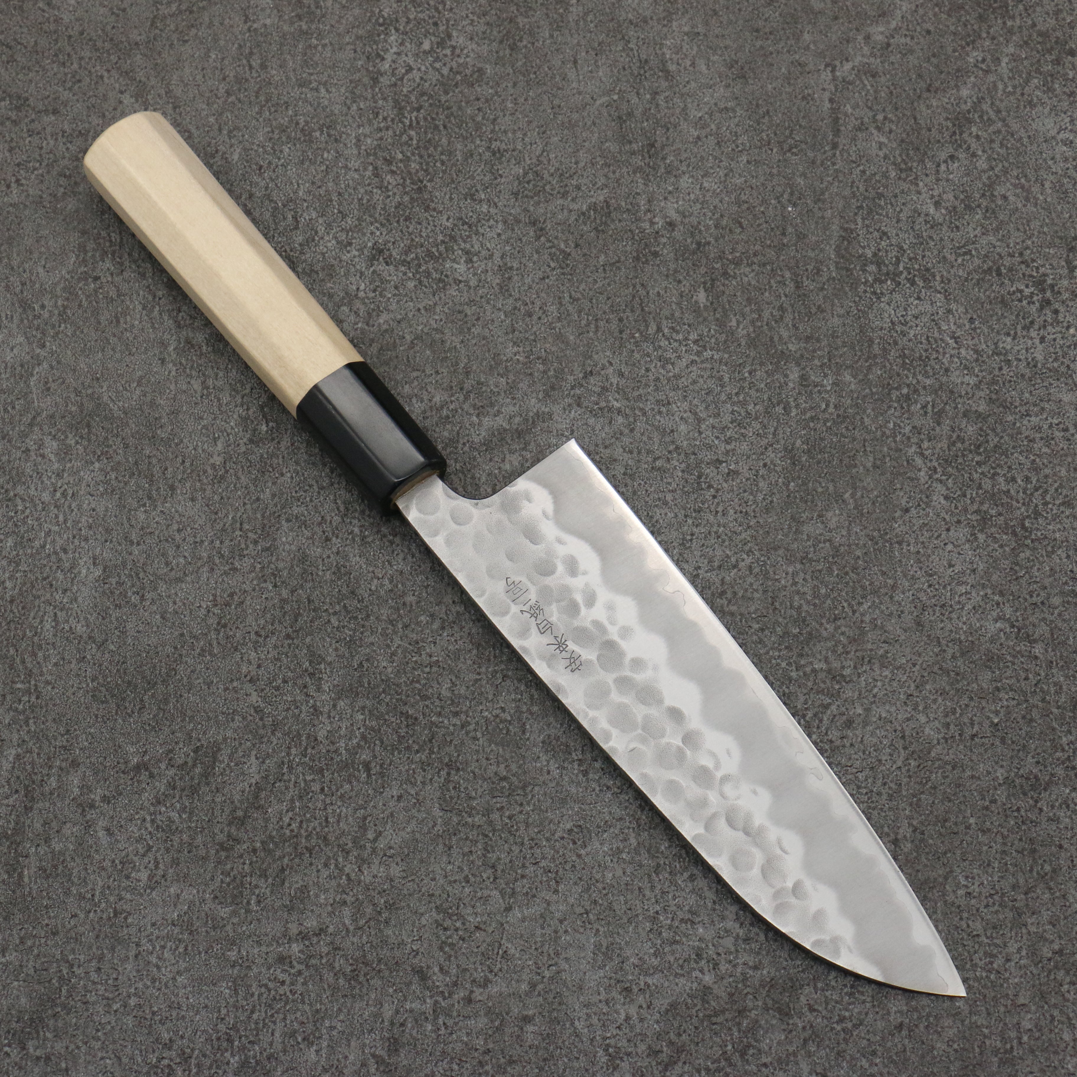 Premium OUL White Steel No.2 Hammered Santoku Knife 165mm with Magnolia Wood Handle - Japanese Kitchen Knife for Slicing, Dicing & Chopping Vegetables, Meat & Fish