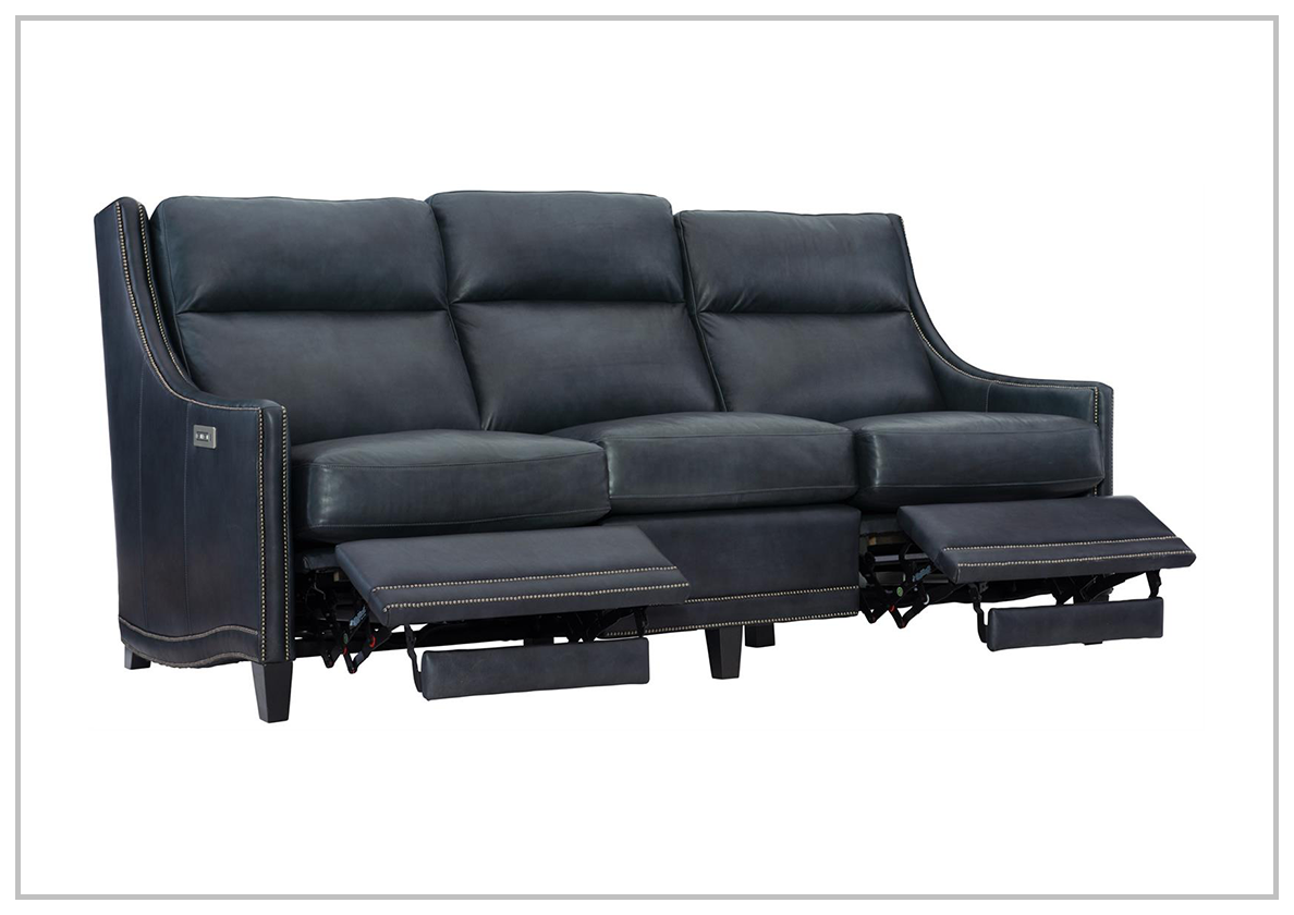 Bernhardt Richmond 3-Seater Black Leather Power Reclining Sofa - Modern Electric Motion Sectional Couch for Living Room, Home Theater & Family Lounge
