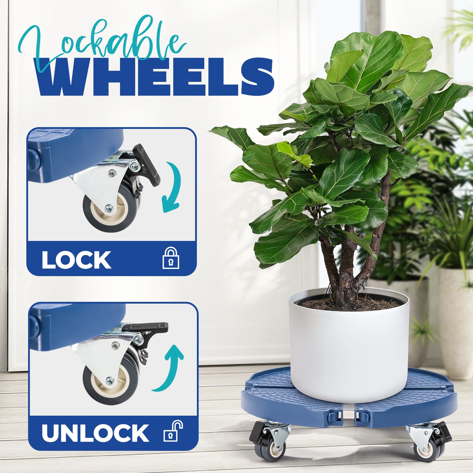Heavy Duty Plant Caddy with Wheels - 440lbs Capacity Adjustable Plant Stand (15-21 Inch) for Large Pots & Planters | Ideal for Indoor/Outdoor Gardening, Greenhouse & Nursery Use | Blue