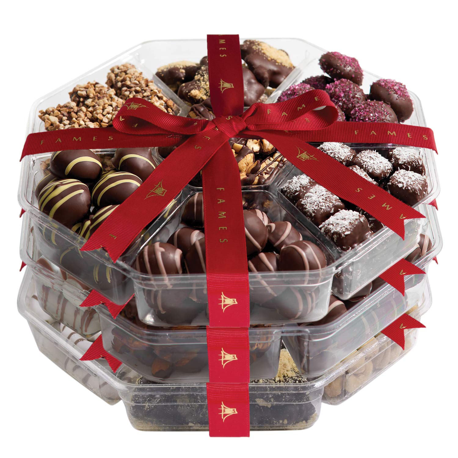 Premium Chocolate Gift Baskets - Holiday Chocolate Assortment Set of 3 with 6 Sections, Kosher Dairy-Free Gourmet Truffles - Perfect Valentine's Day Gifts, Office Corporate Gifts for Employees, Clients & Business Partners