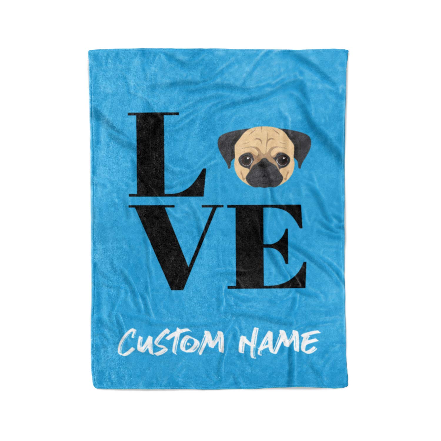 Personalized Pug Fleece Throw Blanket - Custom Name Lightweight Snuggly Blanket for Dog Lovers, Pug Owners, Gifts for Mom Dad Kids - Perfect for Couch Cuddles, Pet Naps & Family Movie Nights